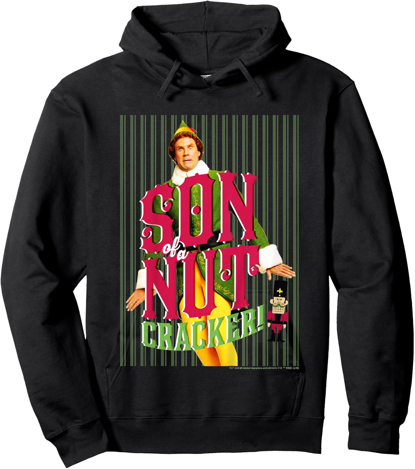 Kids Elf Buddy Son Of A Nutcracker Striped Poster Hoodie - Hoodie | Black