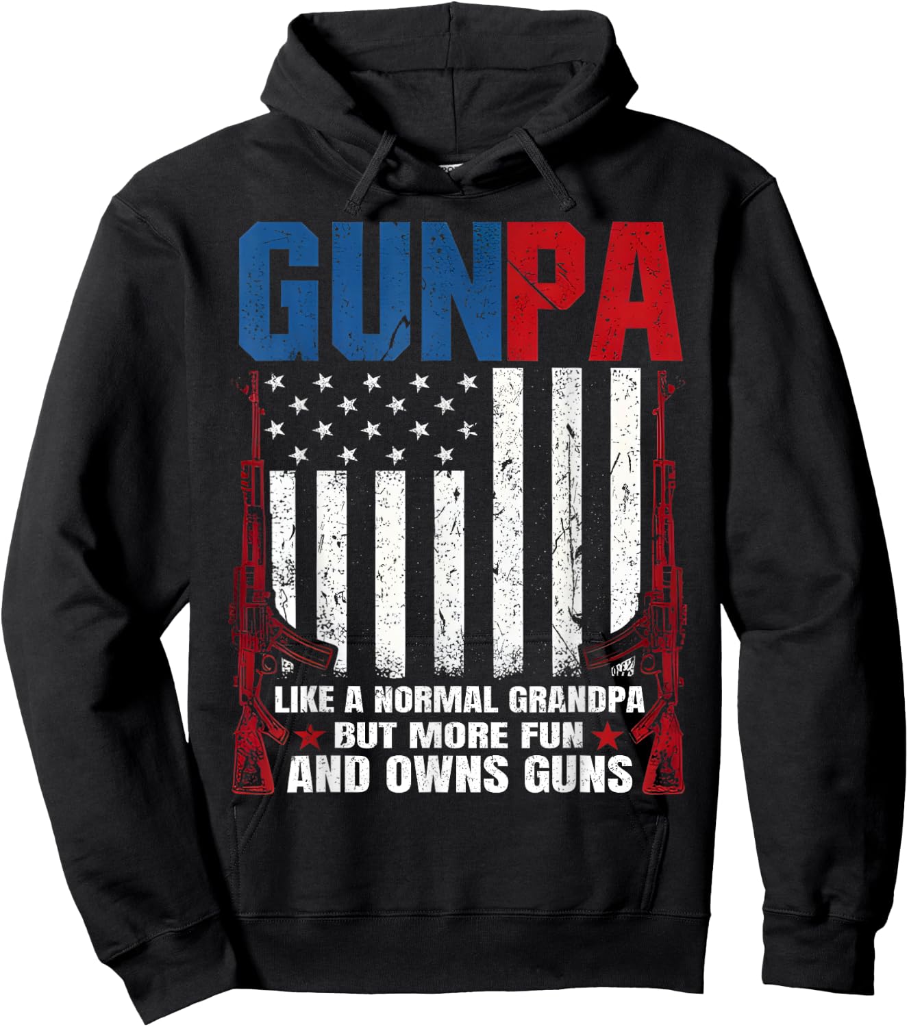 Funny Family Novelty Definition Shirt GUNPA Like A Normal Grandpa But More Fun And Owns Guns USA Men's Adults Gun Enthusiasts Grandfathers Black Short Sleeve Hoodie - Hoodie | Black