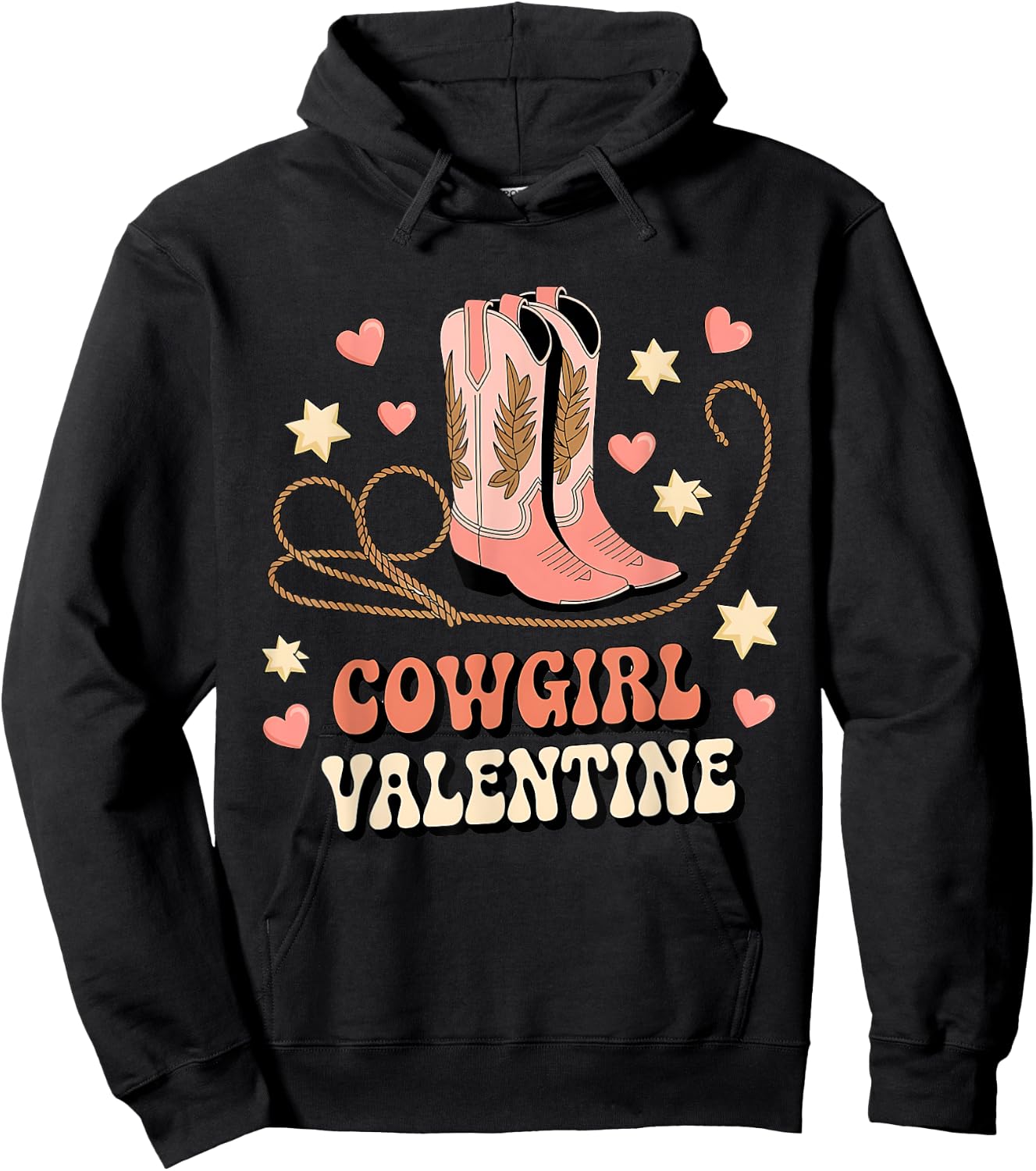 Cowgirl Valentine Pink Boots Y2K Country Girls Valentine Day Hoodie - Hoodie | Black