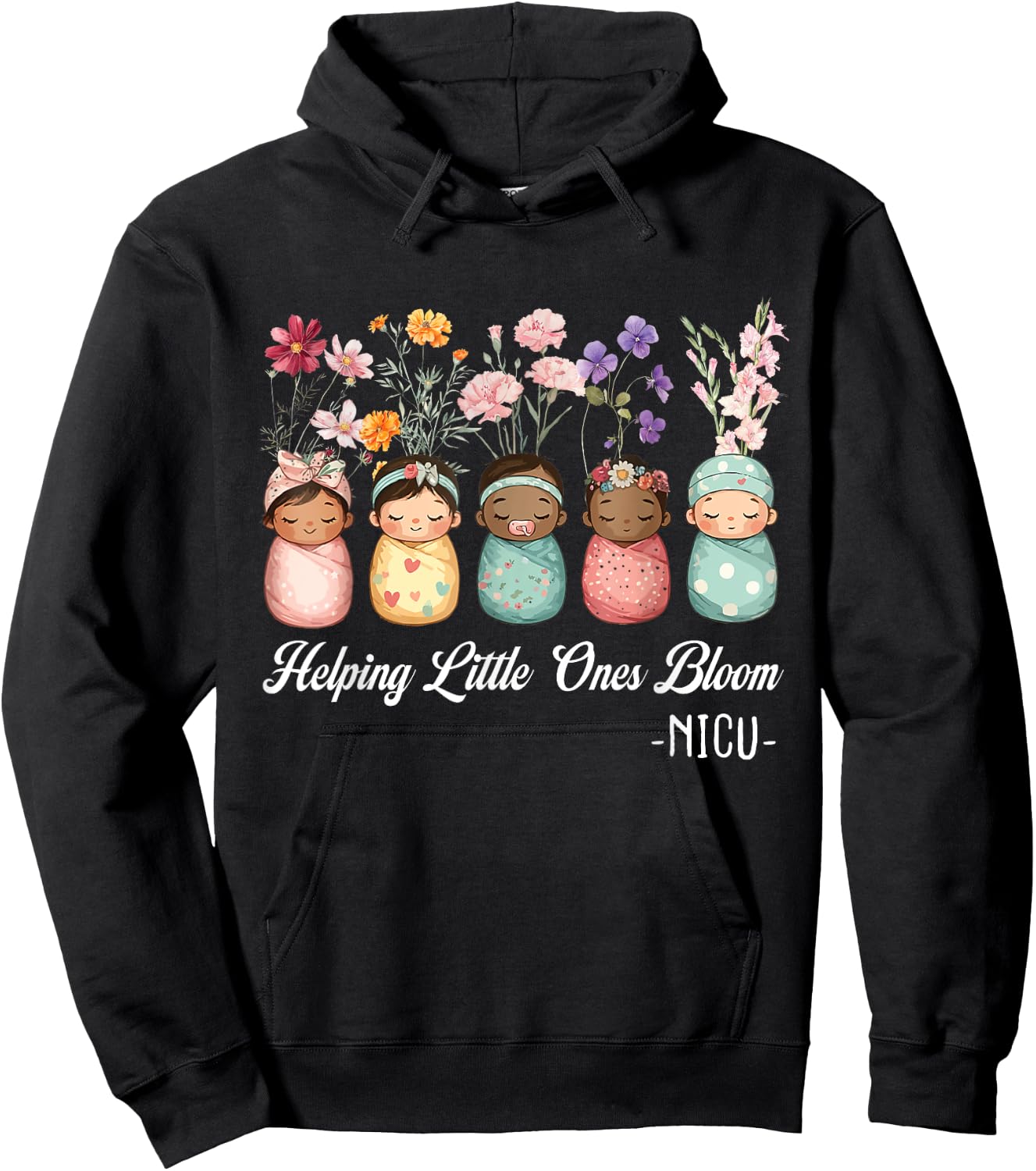 Women Spring Helping Little Ones Bloom Wildflower NICU Nurse Hoodie - Hoodie | Black