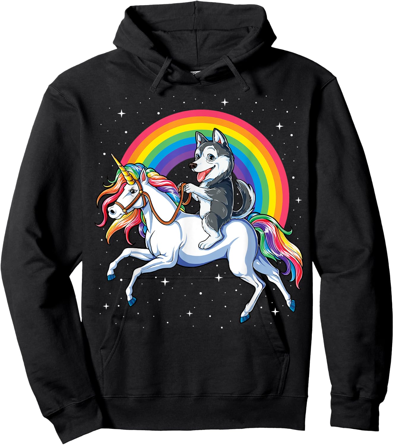 Siberian Husky Unicorn T shirt Girls Space Galaxy Rainbow Hoodie - Hoodie | Black
