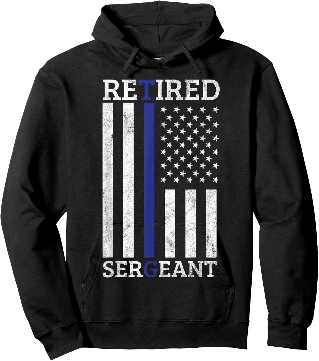 Retired Sergeant Police Thin Blue Line American Flag Women Men Hoodie - Hoodie | Black