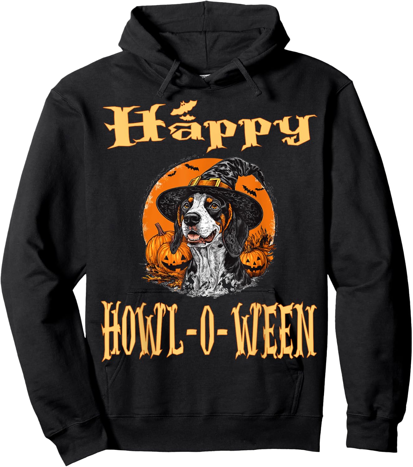 Bluetick Coonhound Dog Whitch Hat Halloween Pumpkin Spooky Men Women Kids Hoodie - Hoodie | Black