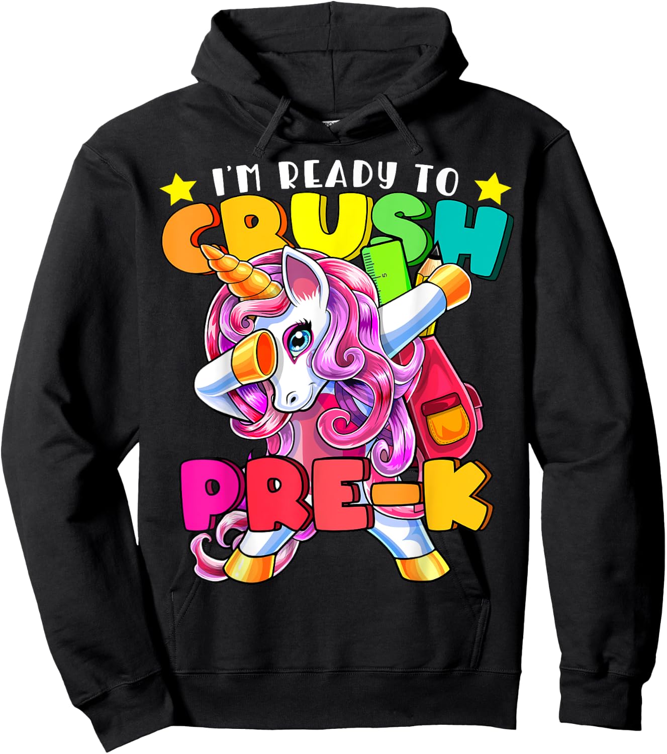Crush Pre-K Dabbing Unicorn Back to School Girls Hoodie - Hoodie | Black