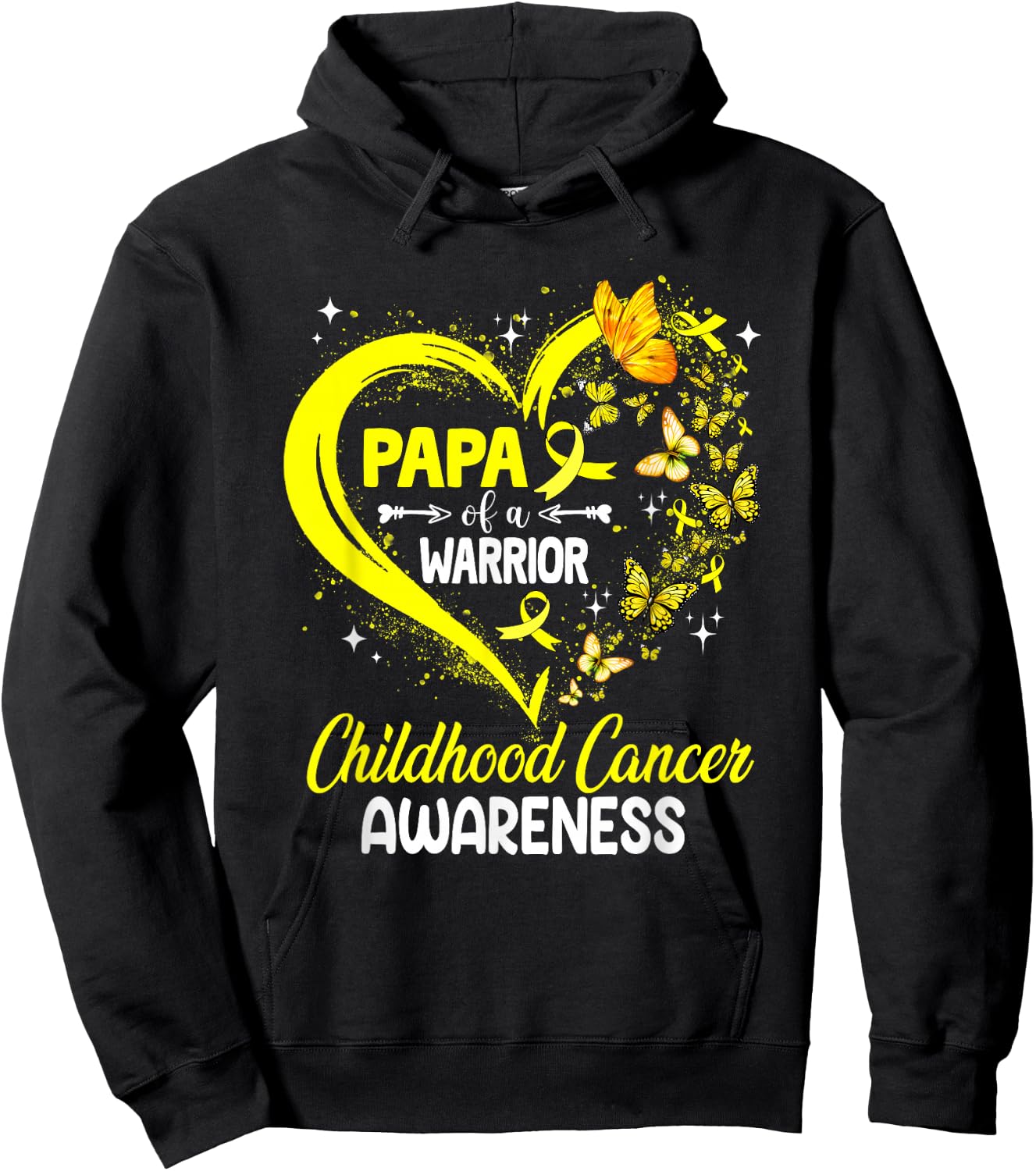 Papa Of A Warrior Gold Heart Childhood Cancer Awareness Hoodie - Hoodie | Black