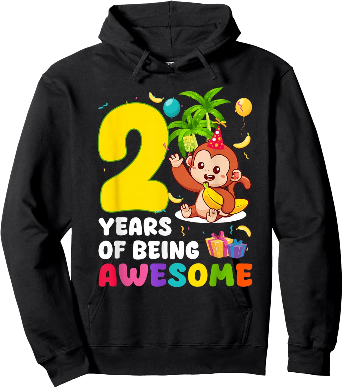 2nd Birthday Monkey Themed Party 2 Years of Being Awesome Hoodie - Hoodie | Black