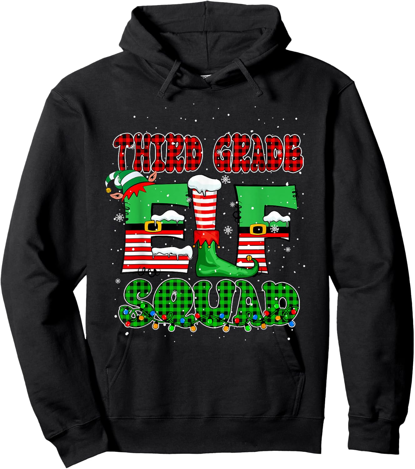 Third Grade Elf Squad Christmas Elf Lover Teachers Students Hoodie - Hoodie | Black