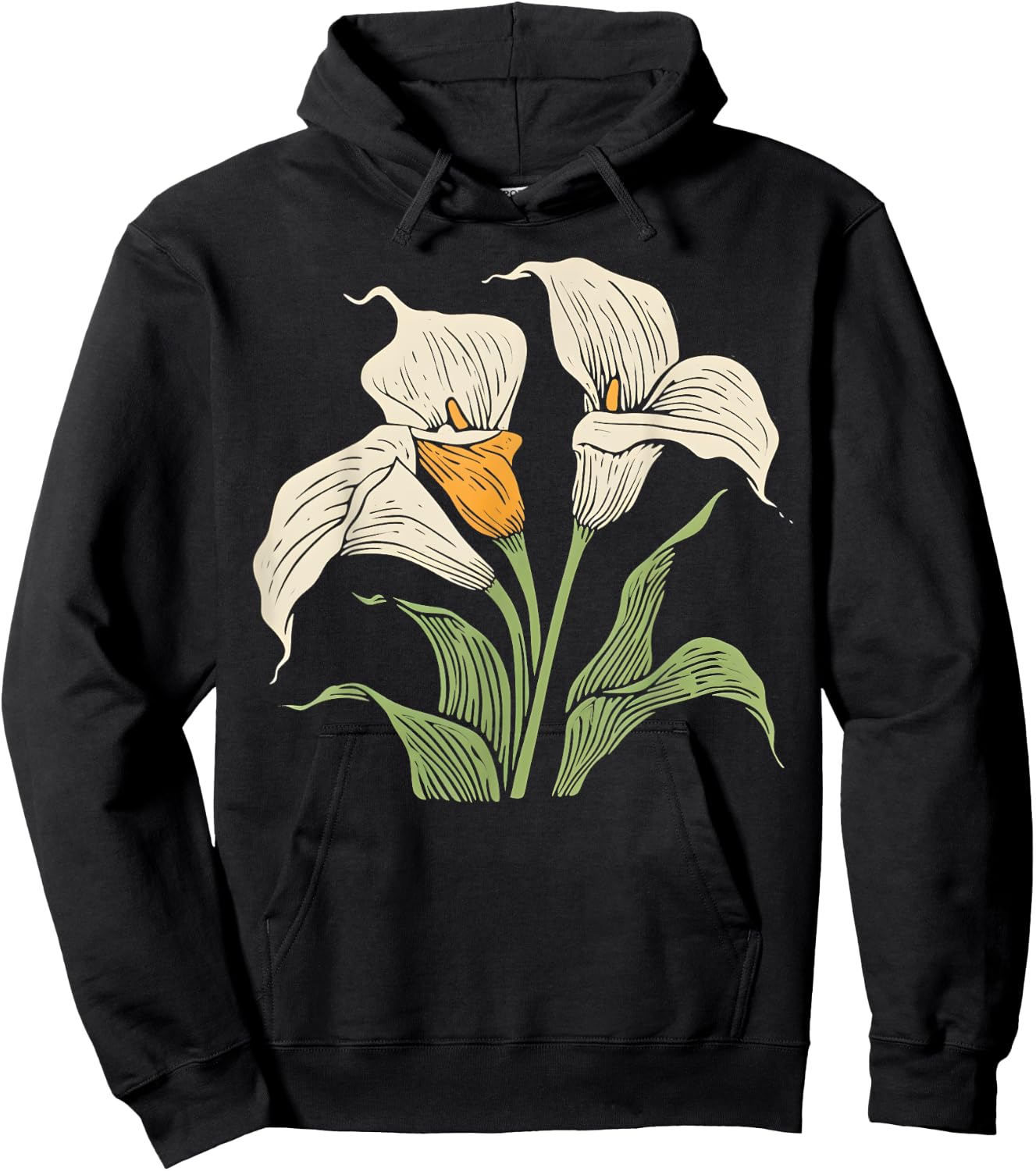 Vintage Botanical Calla Lily Flower Girl Floral Plant Mom Hoodie - Hoodie | Black