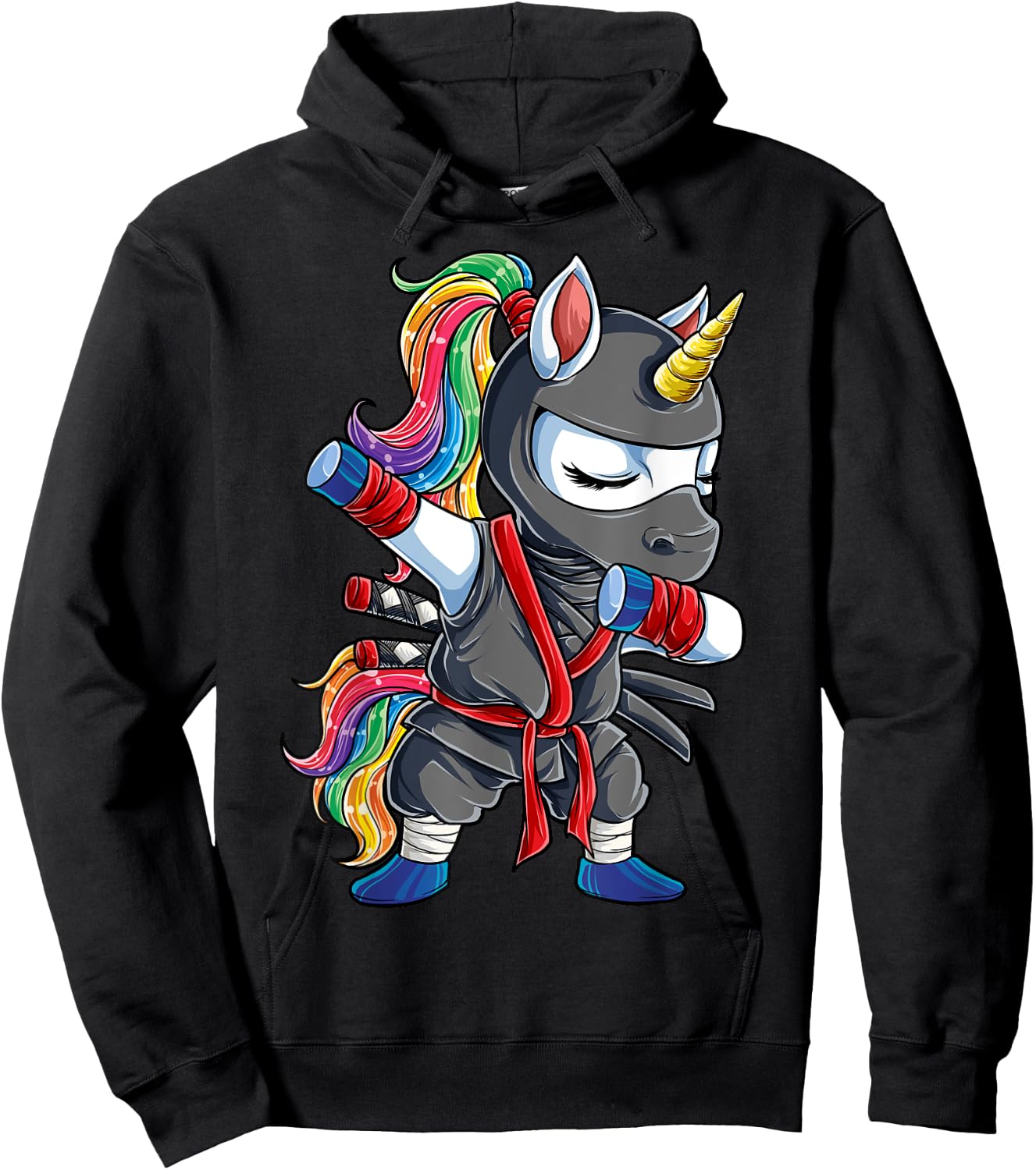 Dabbing Ninja Unicorn T Shirt Girls Rainbow Martial Arts Hoodie - Hoodie | Black
