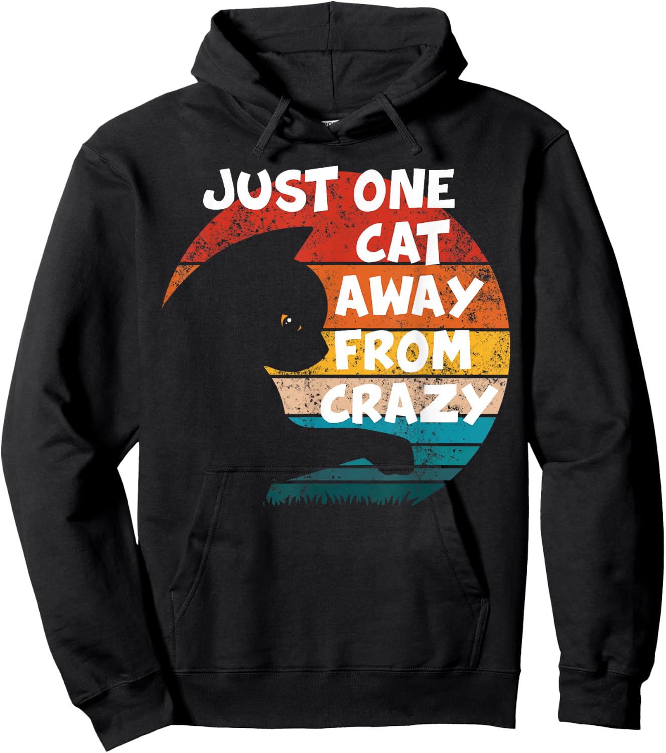 Funny Retro Vintage Cat | Just One Cat Away From Crazy Women Kids Hoodie - Hoodie | Black