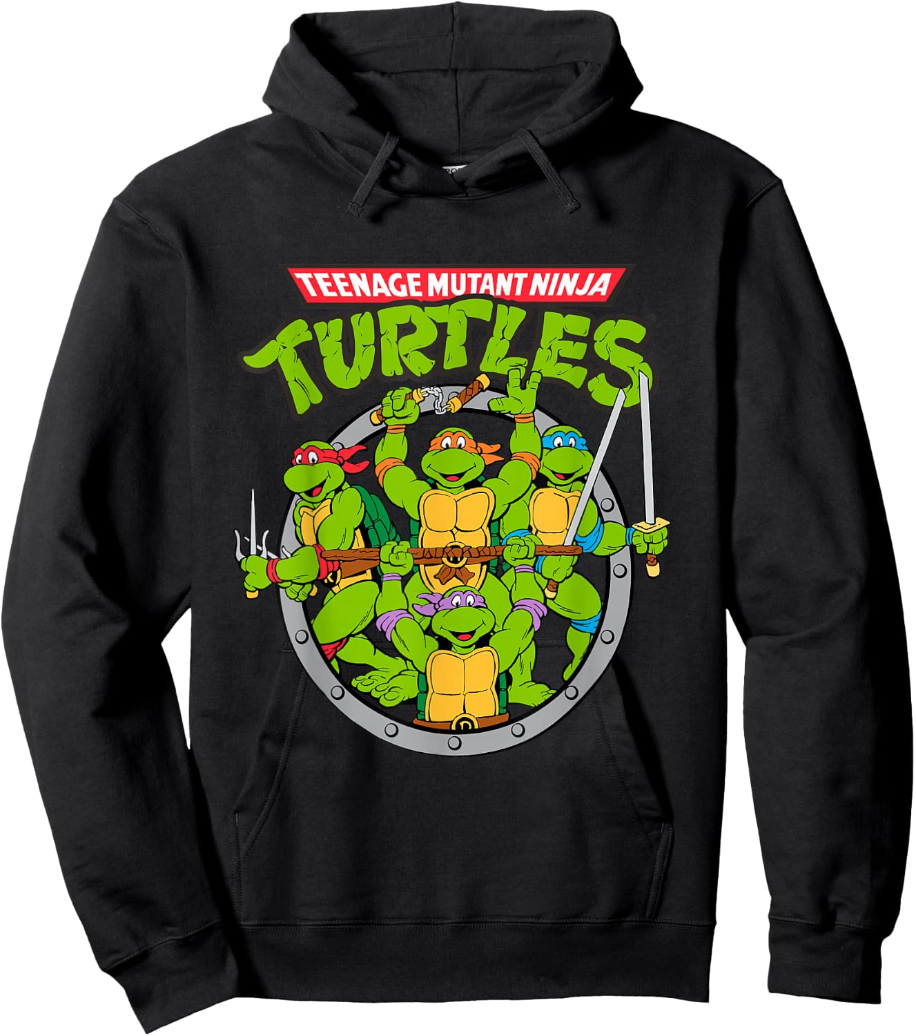 Tmnt Logo With Characters In Sewer Shape Hoodie - Hoodie | Black