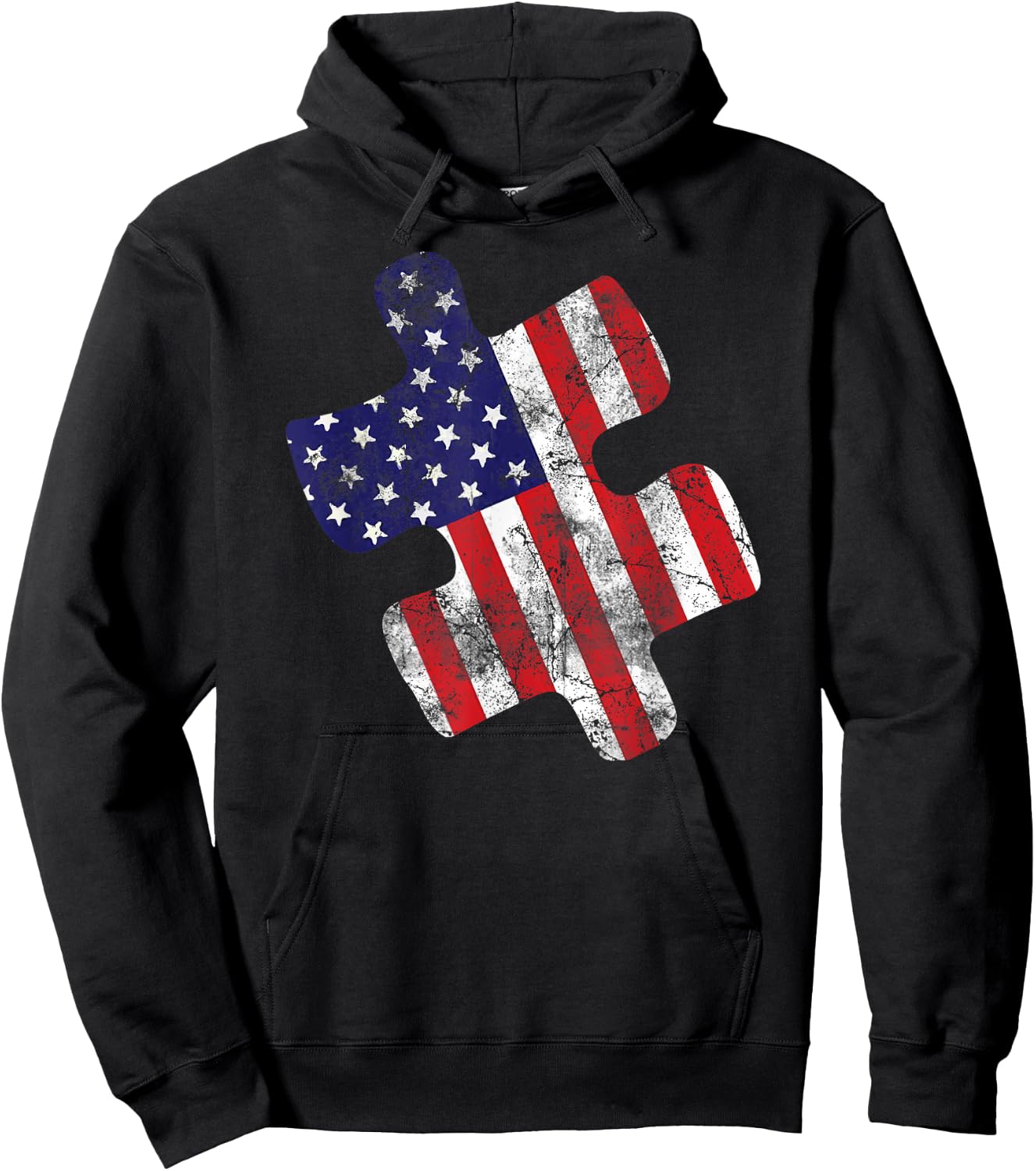 Autism Awareness American Flag Vintage Puzzle Piece Gift Hoodie - Hoodie | Black