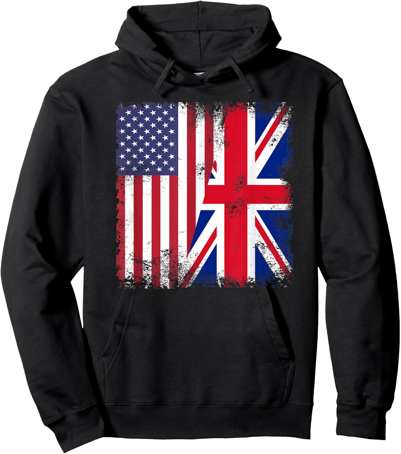Half British UK Flag | Vintage United Kingdom USA Gift Hoodie - Hoodie | Black