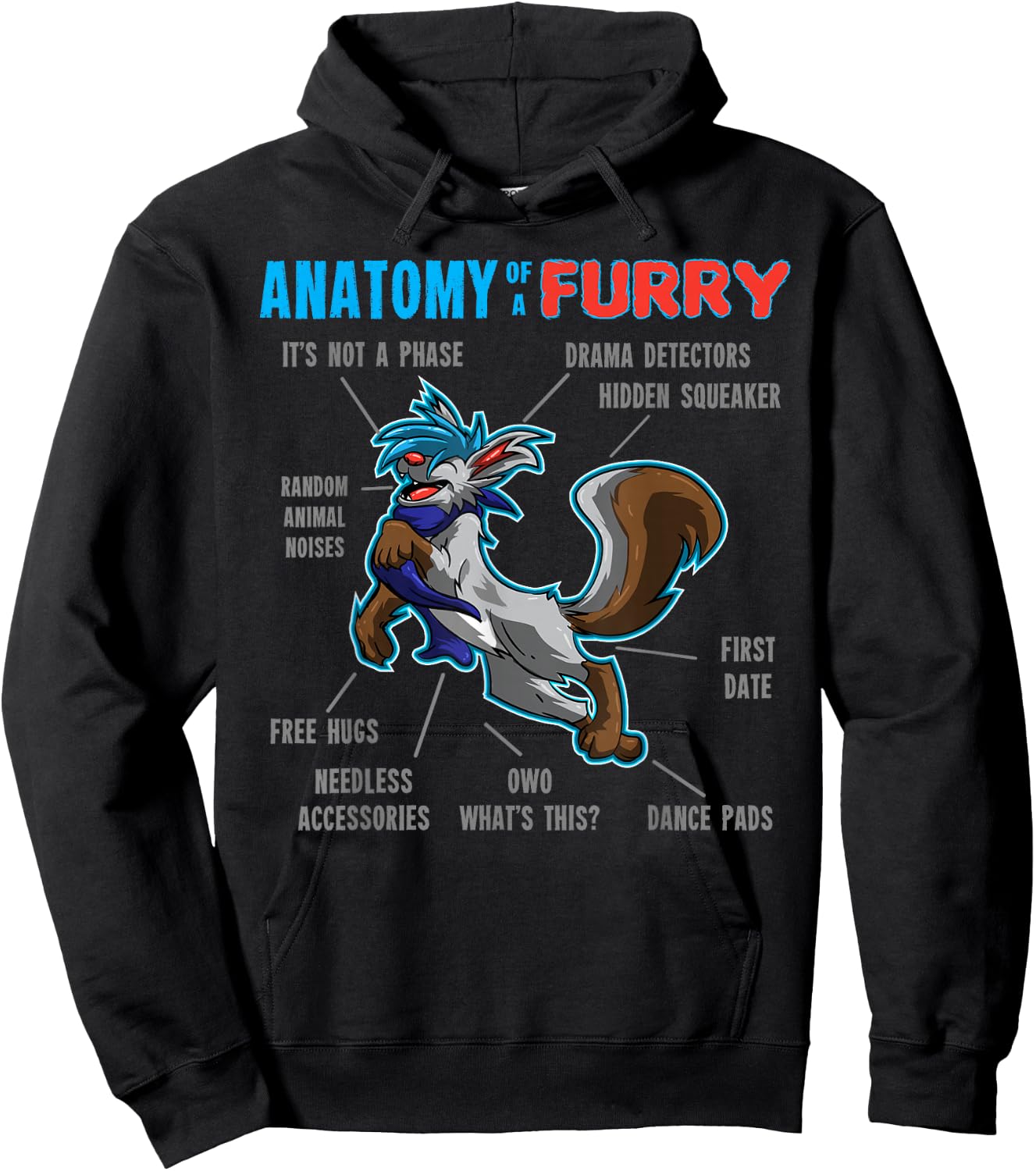 Furry shirt - Anatomy of a Furry - cartoon wolf shirt Hoodie - Hoodie | Black