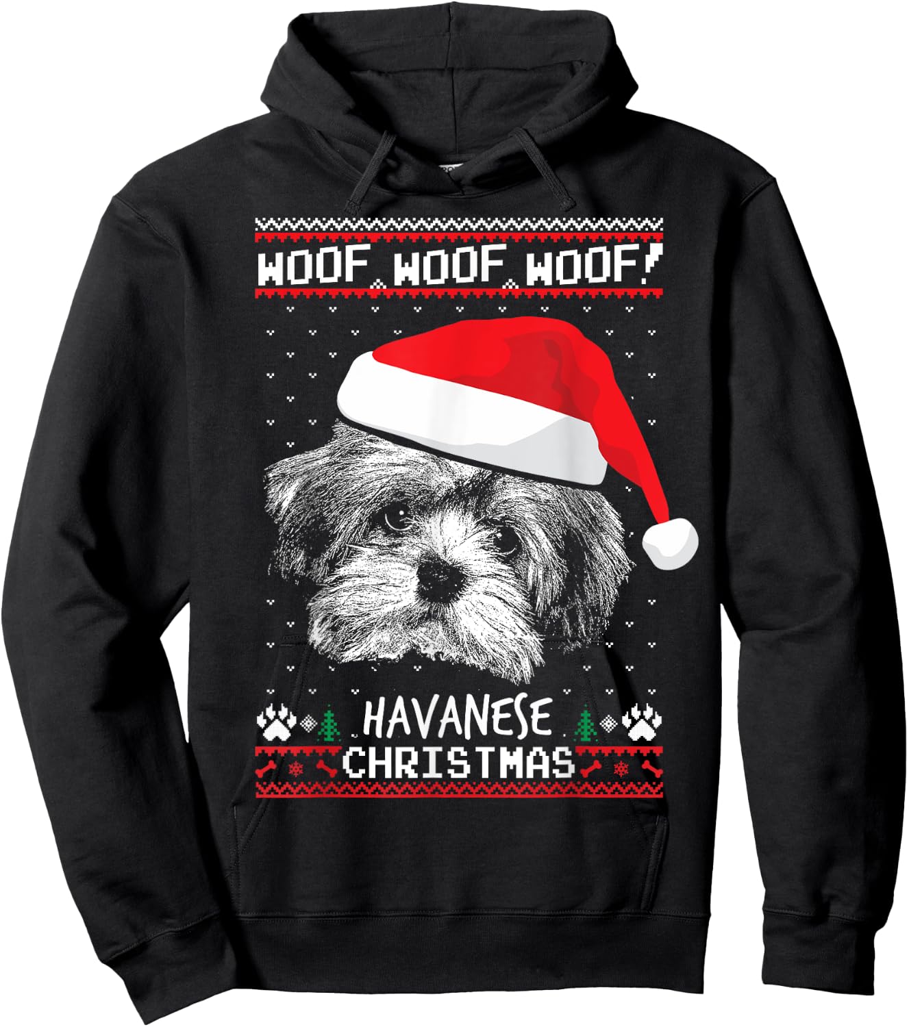 Woof Havanese Christmas Funny Xmas Hoodie - Hoodie | Black