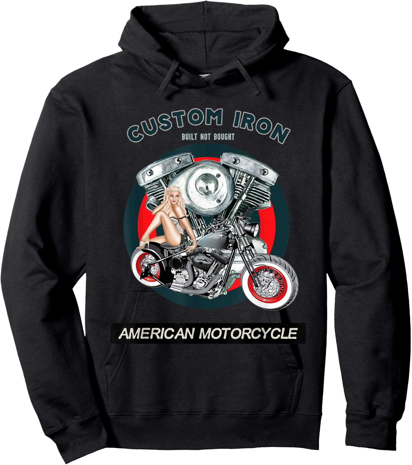 Built Not Bought Custom Iron Motorcycle Bobber VTwin PinUp Hoodie - Hoodie | Black