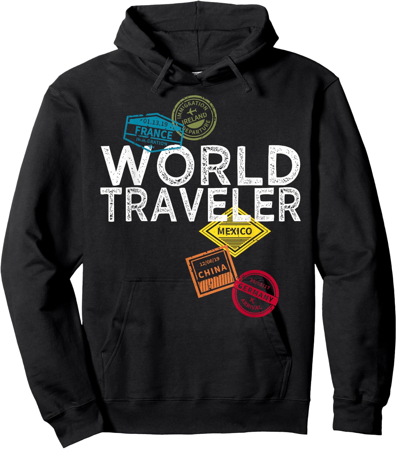 World Traveler Passport Stamp Gift Shirt Hoodie - Hoodie | Black