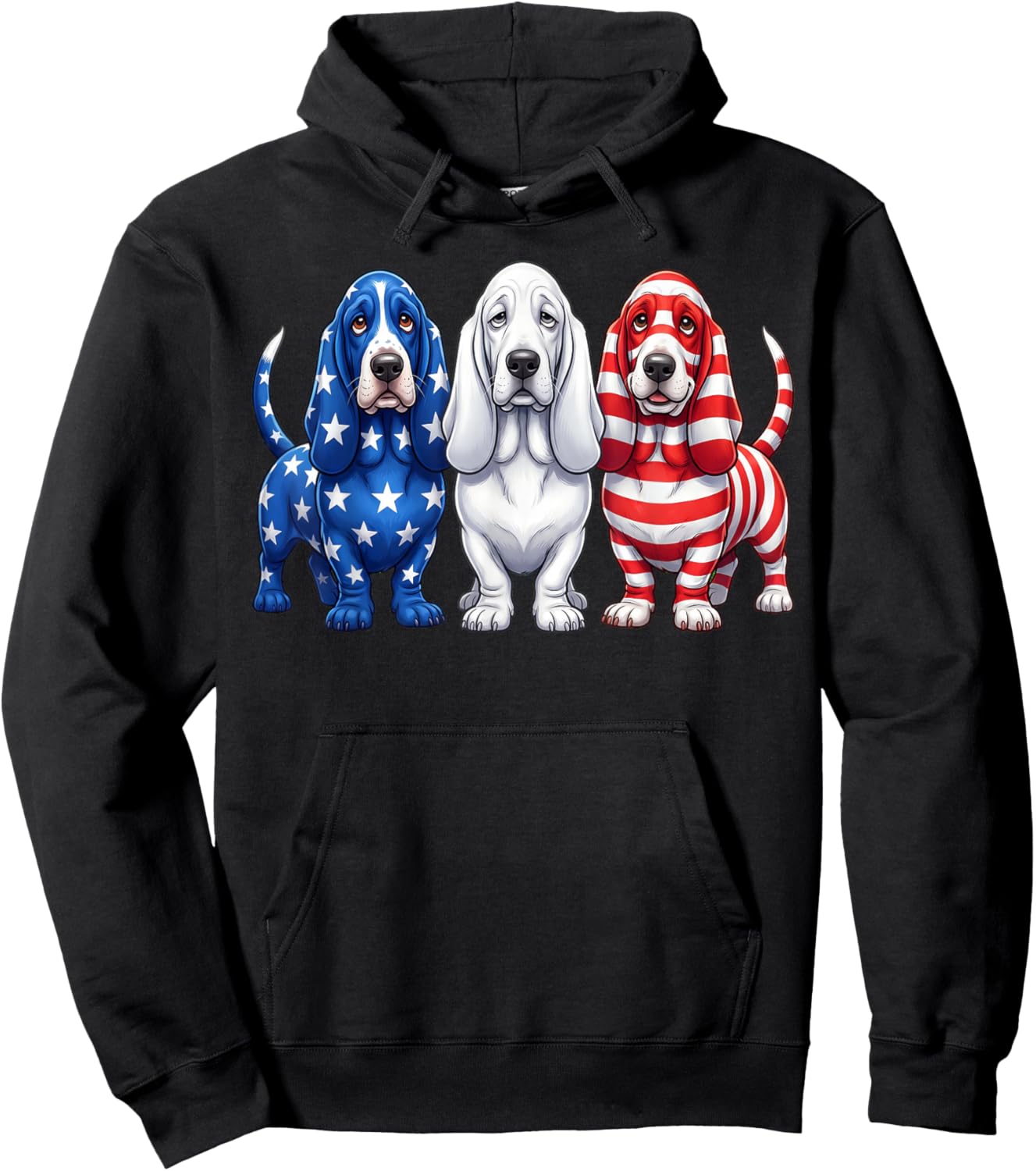 Basset Hound American Flag 4th of July Independence Day Hoodie - Hoodie | Black