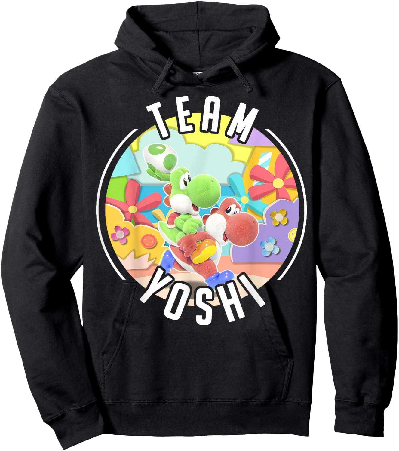 Yoshi's Crafted World Team Yoshi Piggyback Poster Hoodie - Hoodie | Black