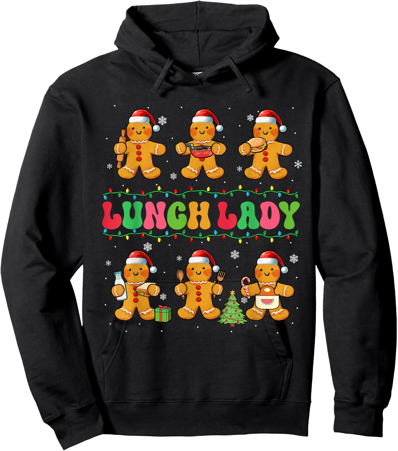 Lunch Lady Job Christmas Colorful Group Santa Gingerbreads Hoodie - Hoodie | Black