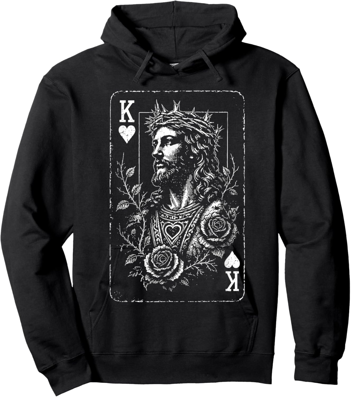 Vintage Jesus Christ King of Hearts Christian Playing Card Hoodie - Hoodie | Black