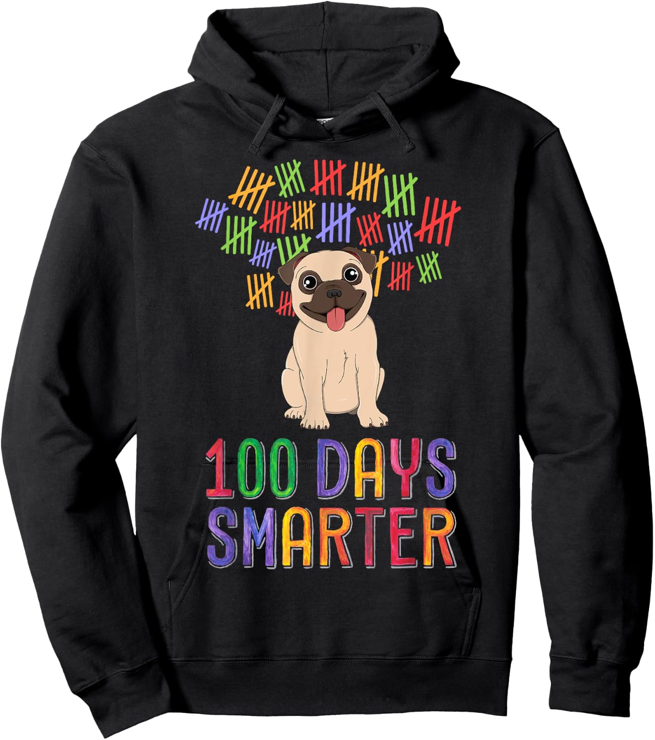 100 Days Smarter 100th Day of School Outfit Dog Lover Pug Hoodie - Hoodie | Black