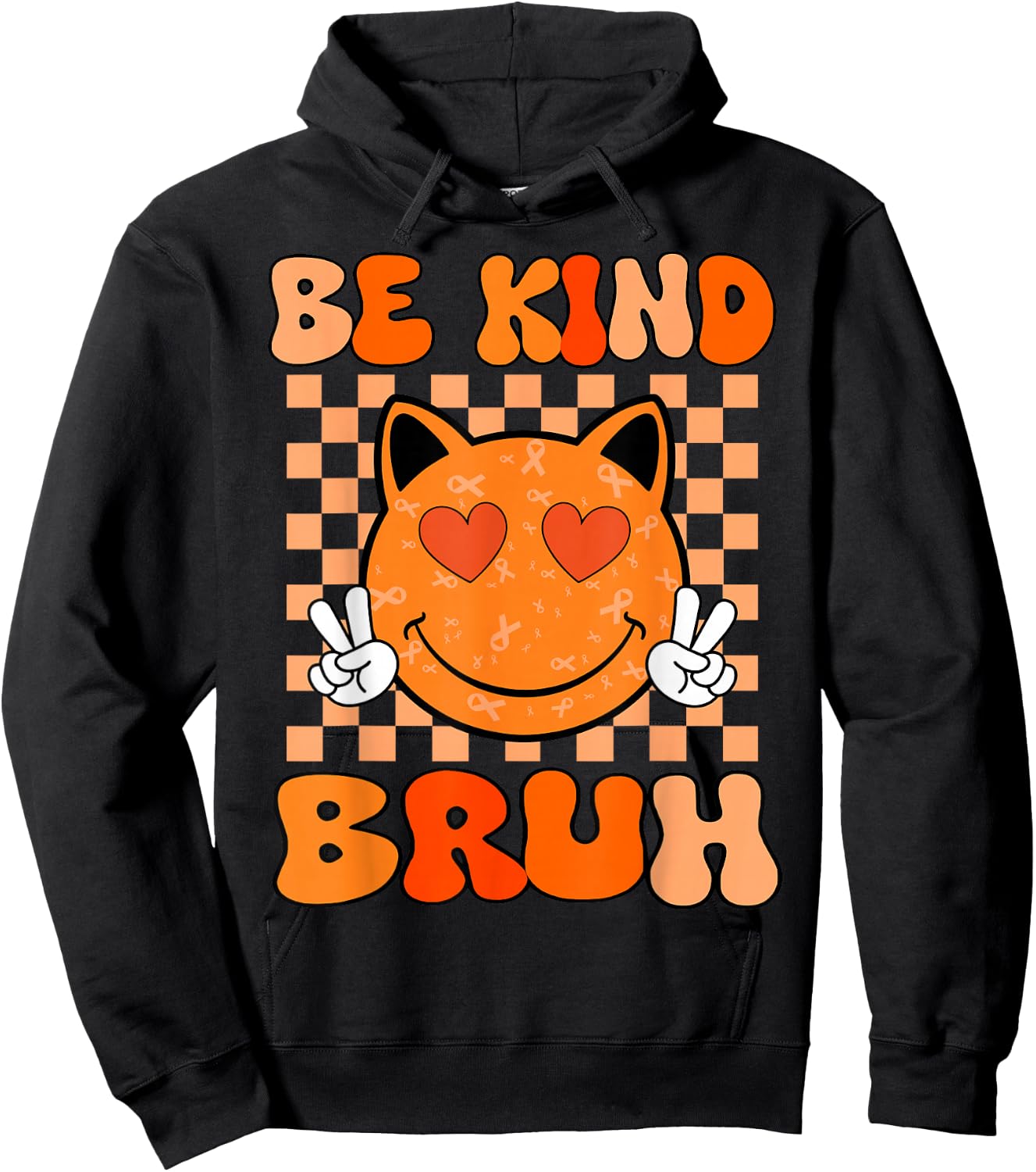 Be Kind Bruh Unity Day Orange Anti Bullying Kids Groovy Cat Hoodie - Hoodie | Black