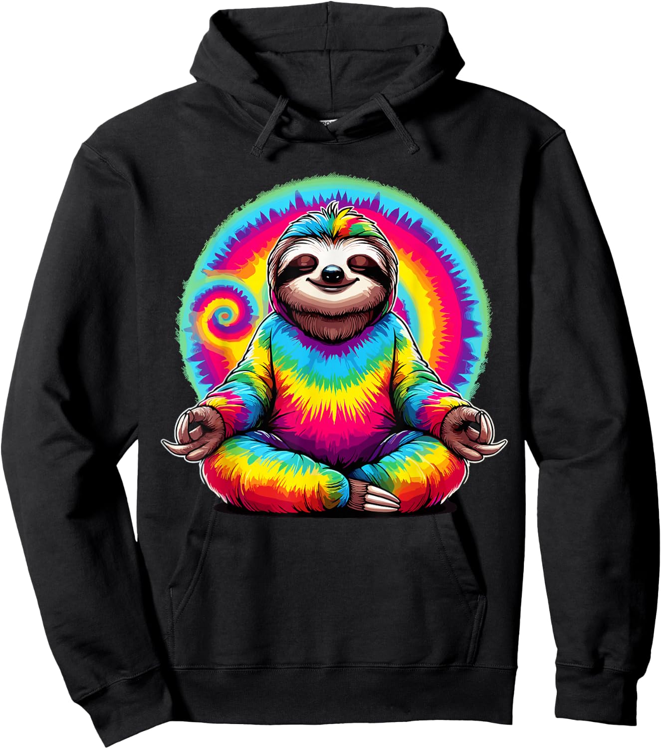 Hippie Sloth Peace Sign Tie-Dye Hippie Hoodie - Hoodie | Black