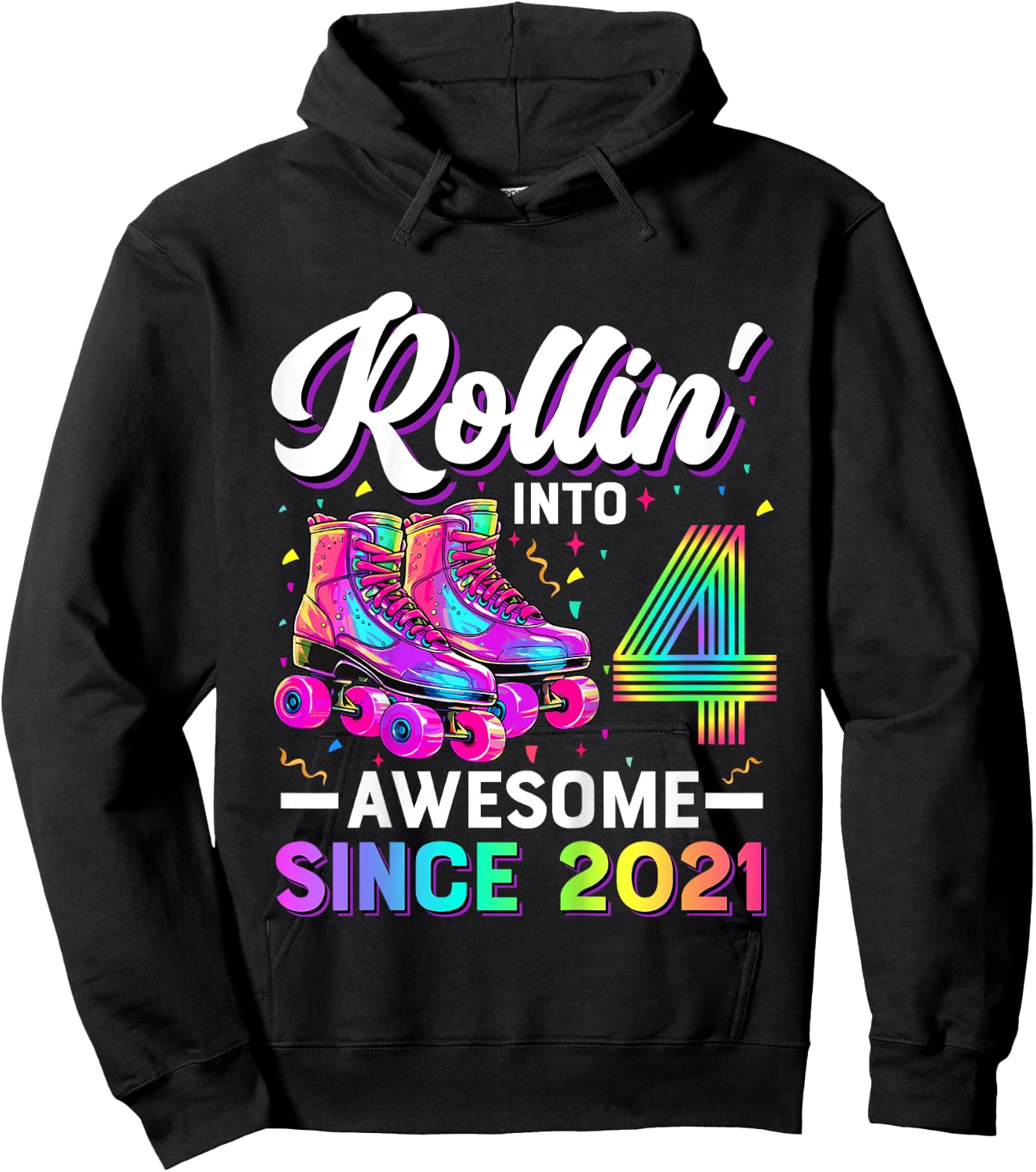 4th Birthday Shirt Girl Four 4 Year Old Roller Skate Skating Hoodie - Hoodie | Black