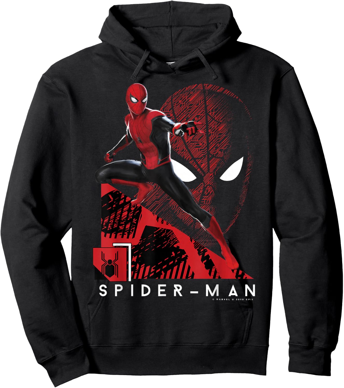 Marvel Spider-Man Far from Home Portrait Tech Background Small Hoodie - Hoodie | Black