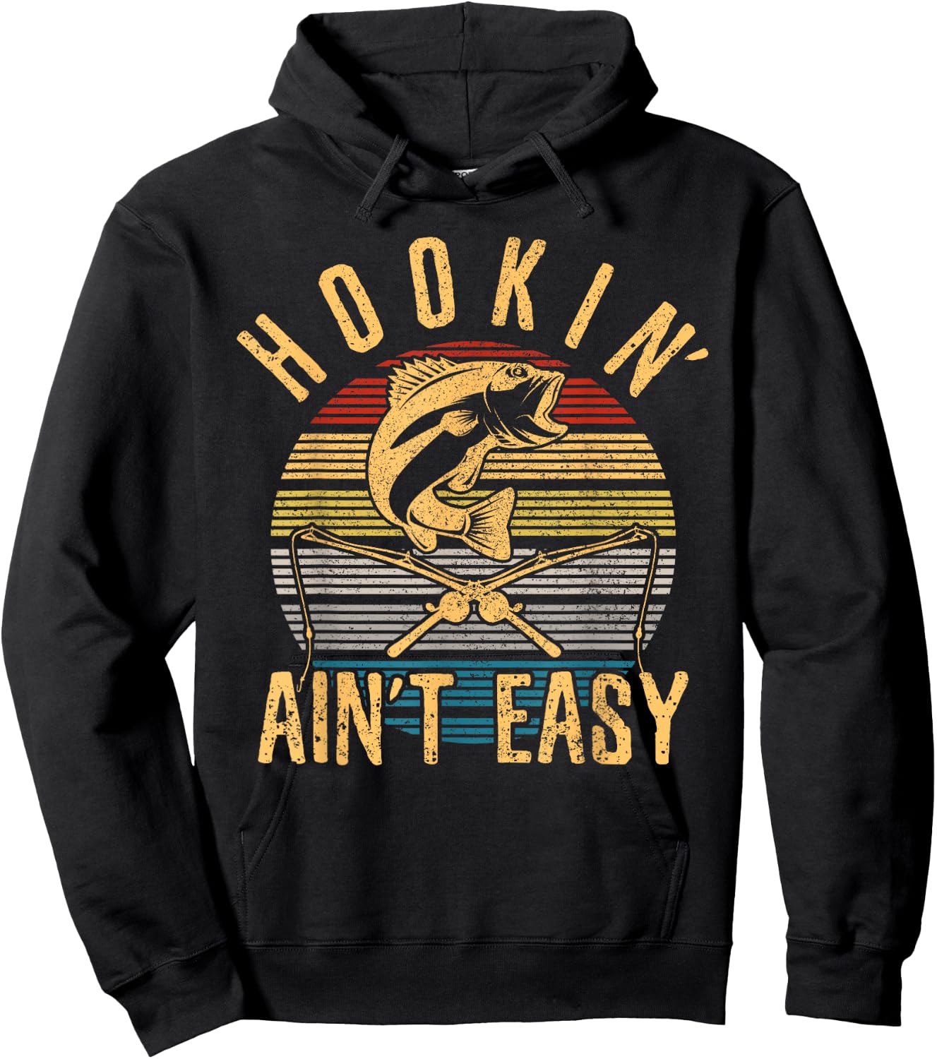 Funny Fishing Vintage Hookin' Ain't Easy Fisherman Gift Hoodie - Hoodie | Black