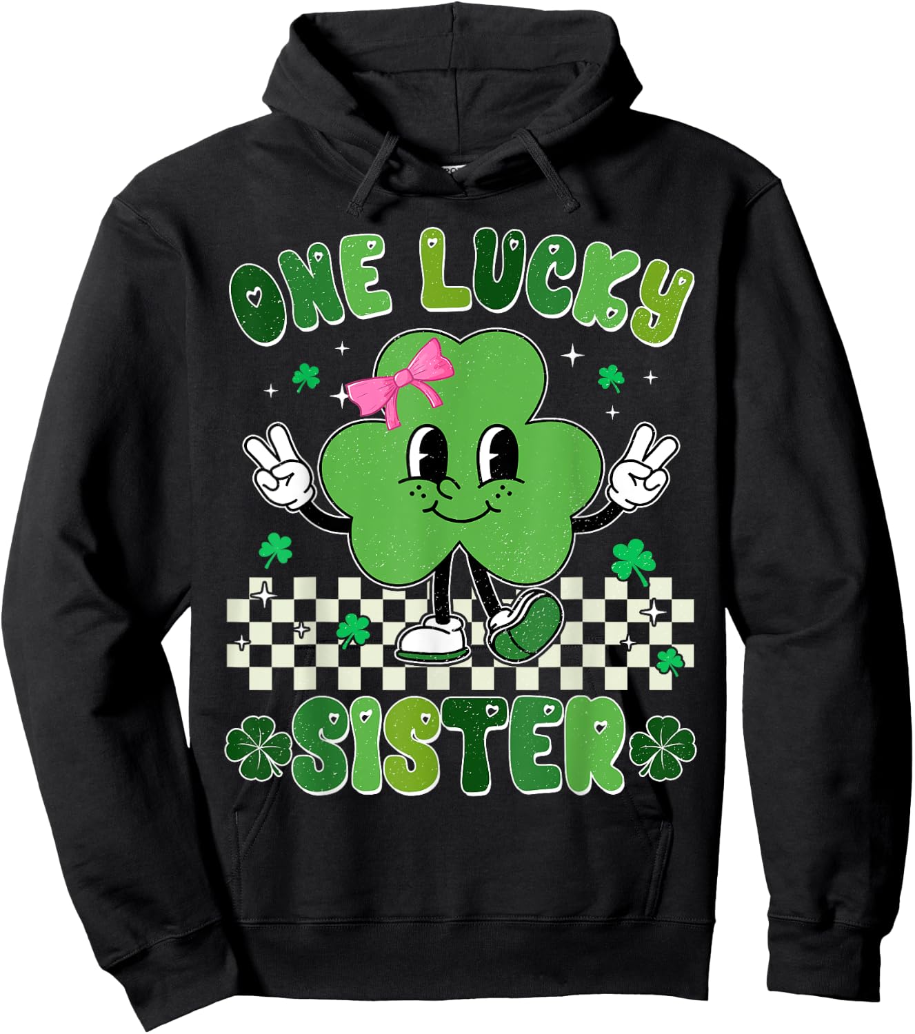 One Lucky Sister St Patrick's Day Shamrock Kids Girl Toddler Hoodie - Hoodie | Black