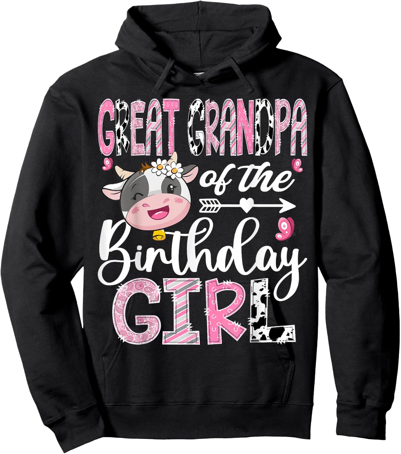 Great Grandpa Of The Birthday Girl Farm Cow 1St Birthday Hoodie - Hoodie | Black