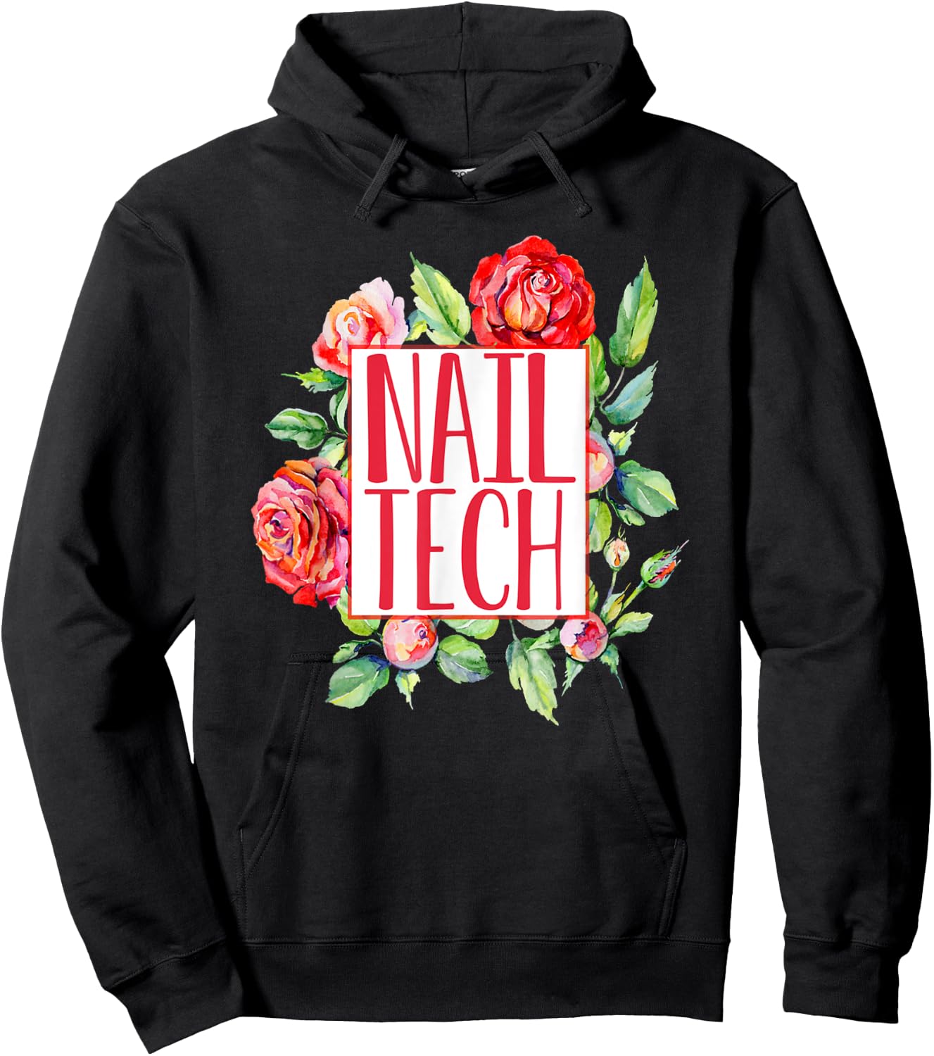 Cute Nail Tech Floral Roses Nail Technician Shirt Gift Hoodie - Hoodie | Black