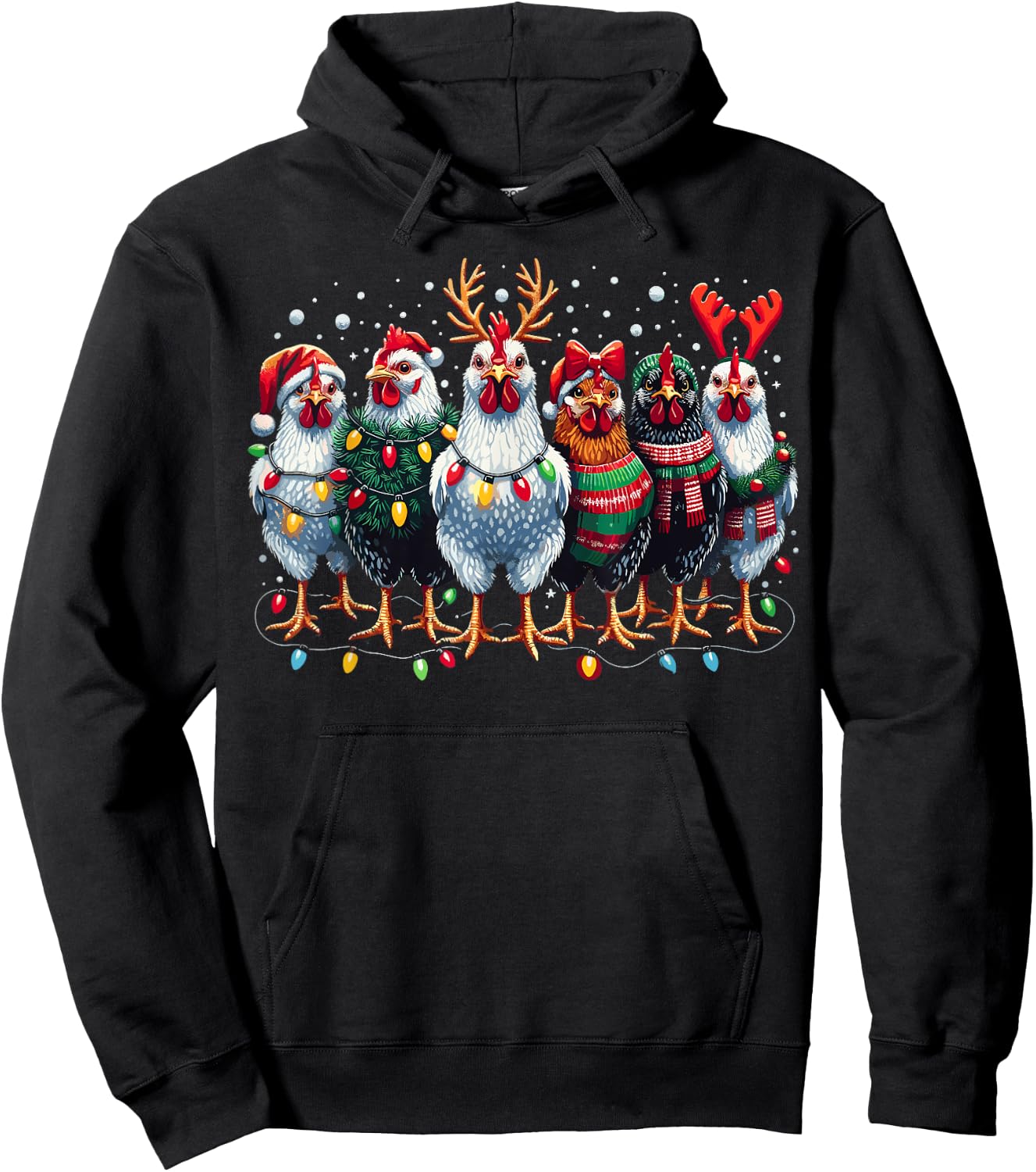 Chicken Christmas Lights Farm Xmas Hoodie - Hoodie | Black