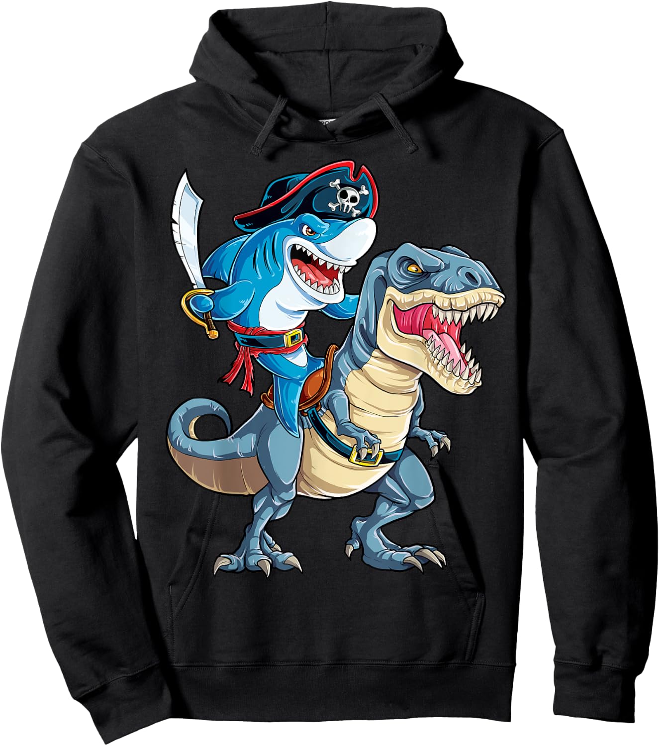 Shark Pirate Dinosaur T rex T Shirt Jawsome Boys Kids Men Hoodie - Hoodie | Black