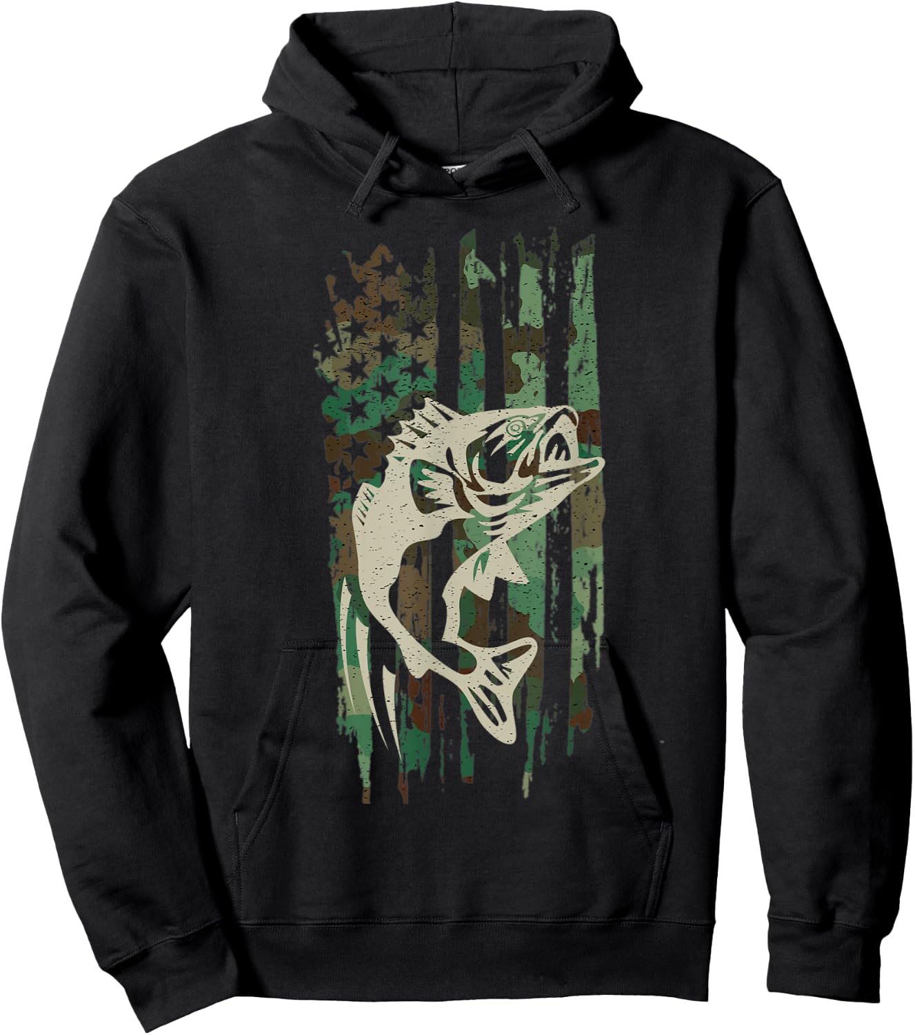 Camouflage American US Flag Bass Fishing Fisherman Men Boys Hoodie - Hoodie | Black