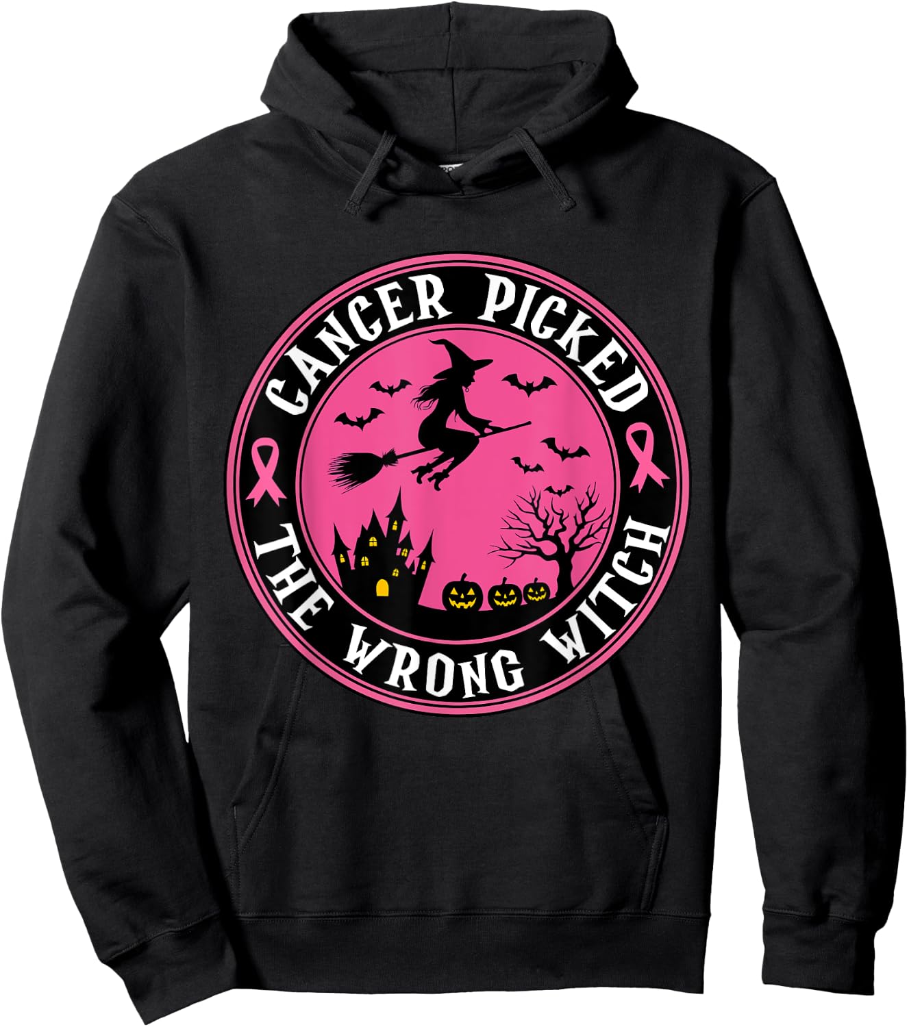 Cancer Picked the Wrong Witch Halloween Breast Cancer Hoodie - Hoodie | Black