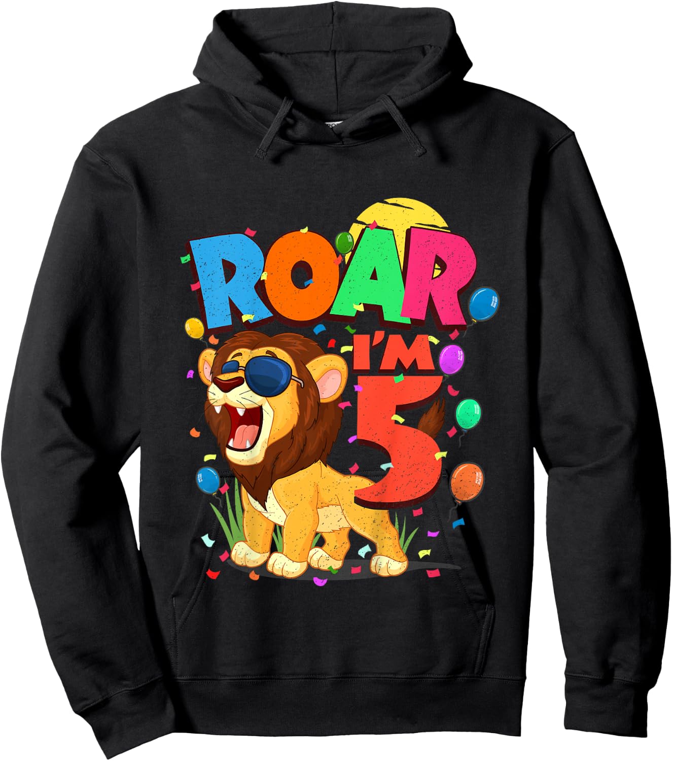 Kids 5th Birthday ROAR I'M 5 Year Old Shirt Boys Lion Safari Gift Hoodie - Hoodie | Black