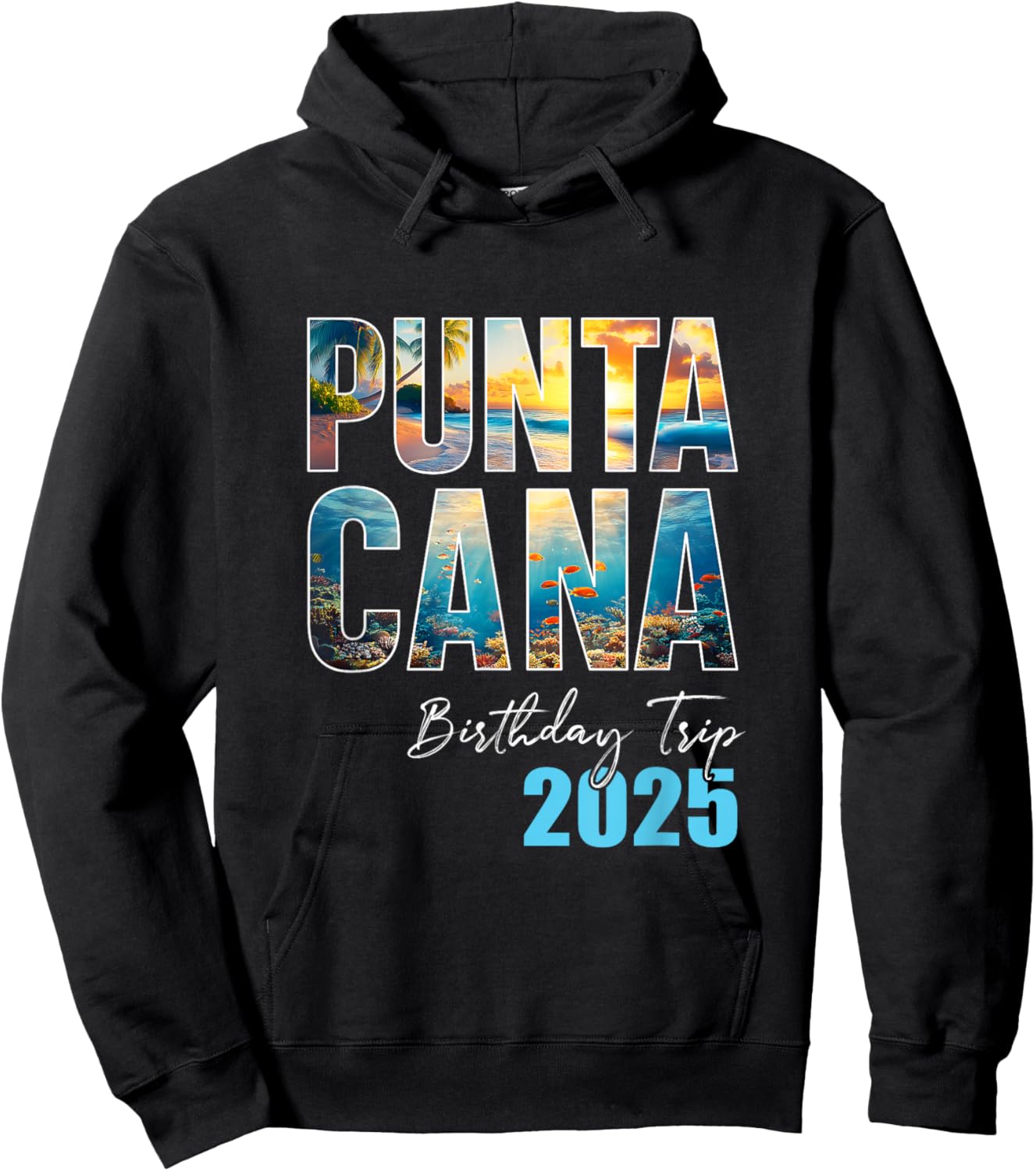 Punta Cana Birthday Trip 2025 Cruise - -Adult, Black, Small, Short Sleeve, Classic , Cotton, Polyester Hoodie - Hoodie | Black