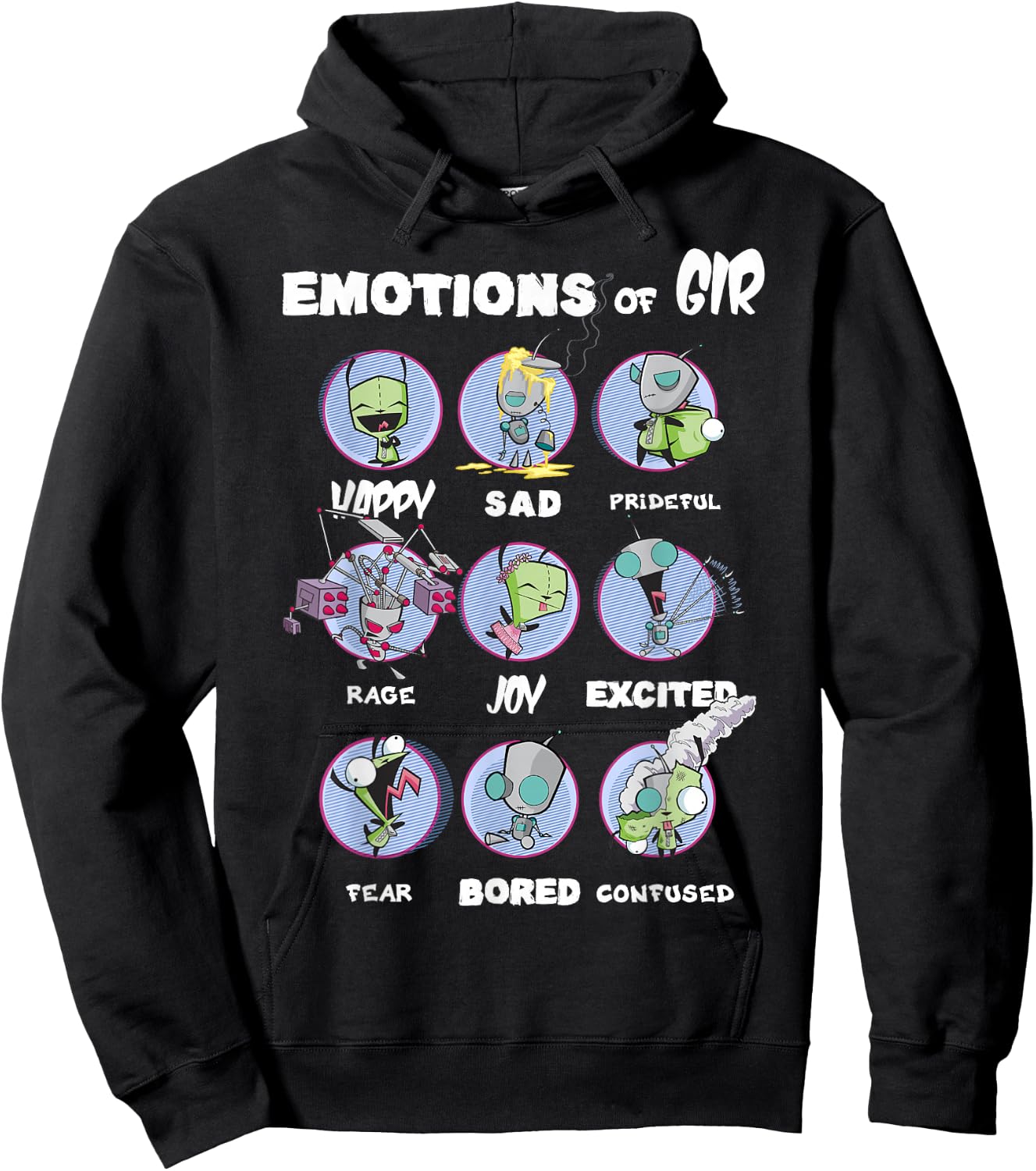 Nickelodeon Invader Zim The Many Emotions of Gir Small Hoodie - Hoodie | Black
