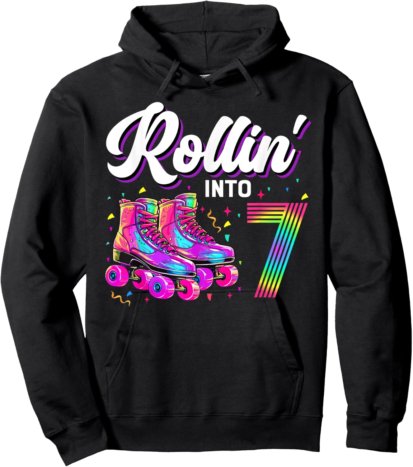 7th Birthday Shirt Girl 7 Year Old Roller Skate Skating Hoodie - Hoodie | Black