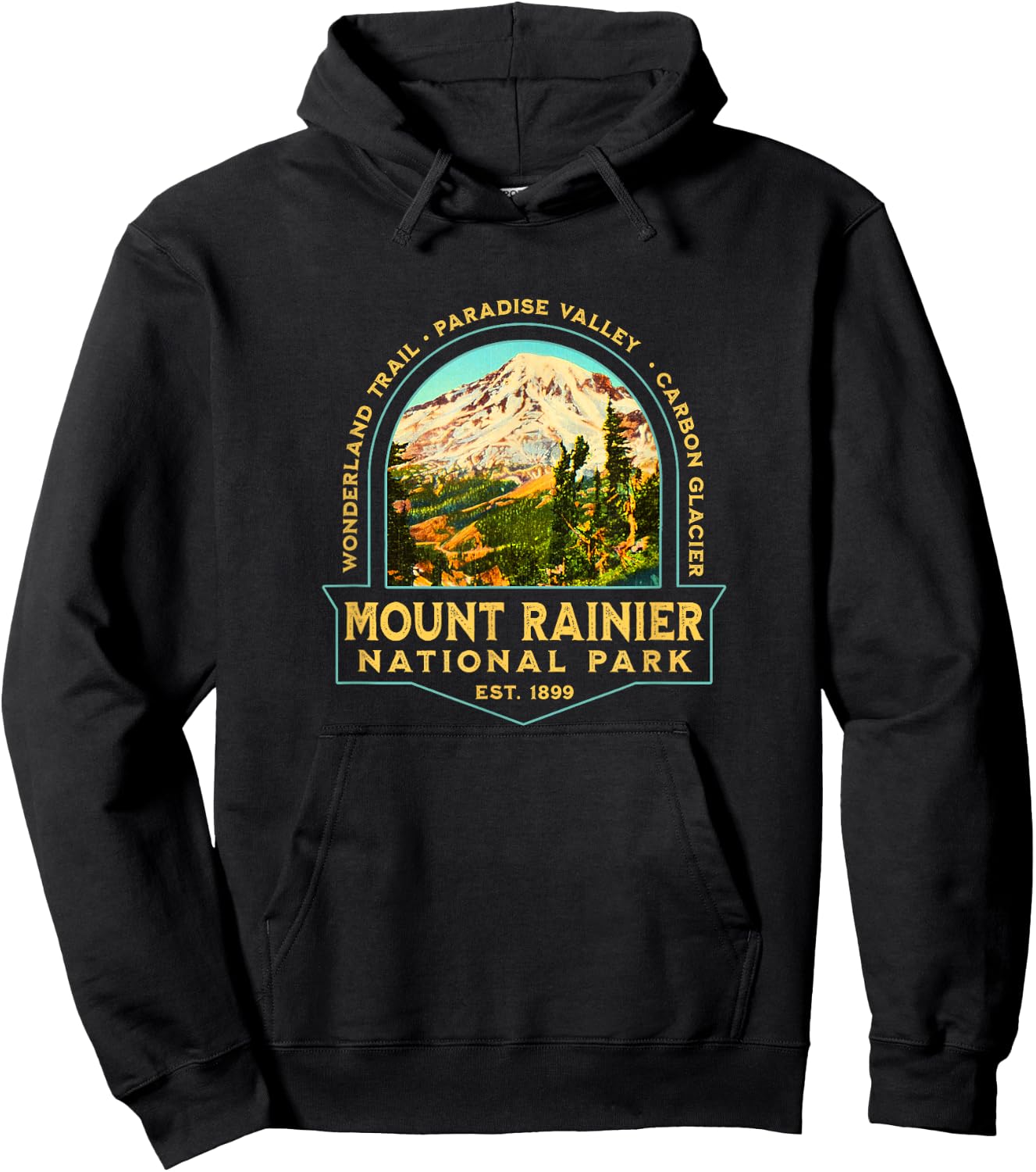 Vintage Mount Rainier National Park Washington Souvenir Hoodie - Hoodie | Black