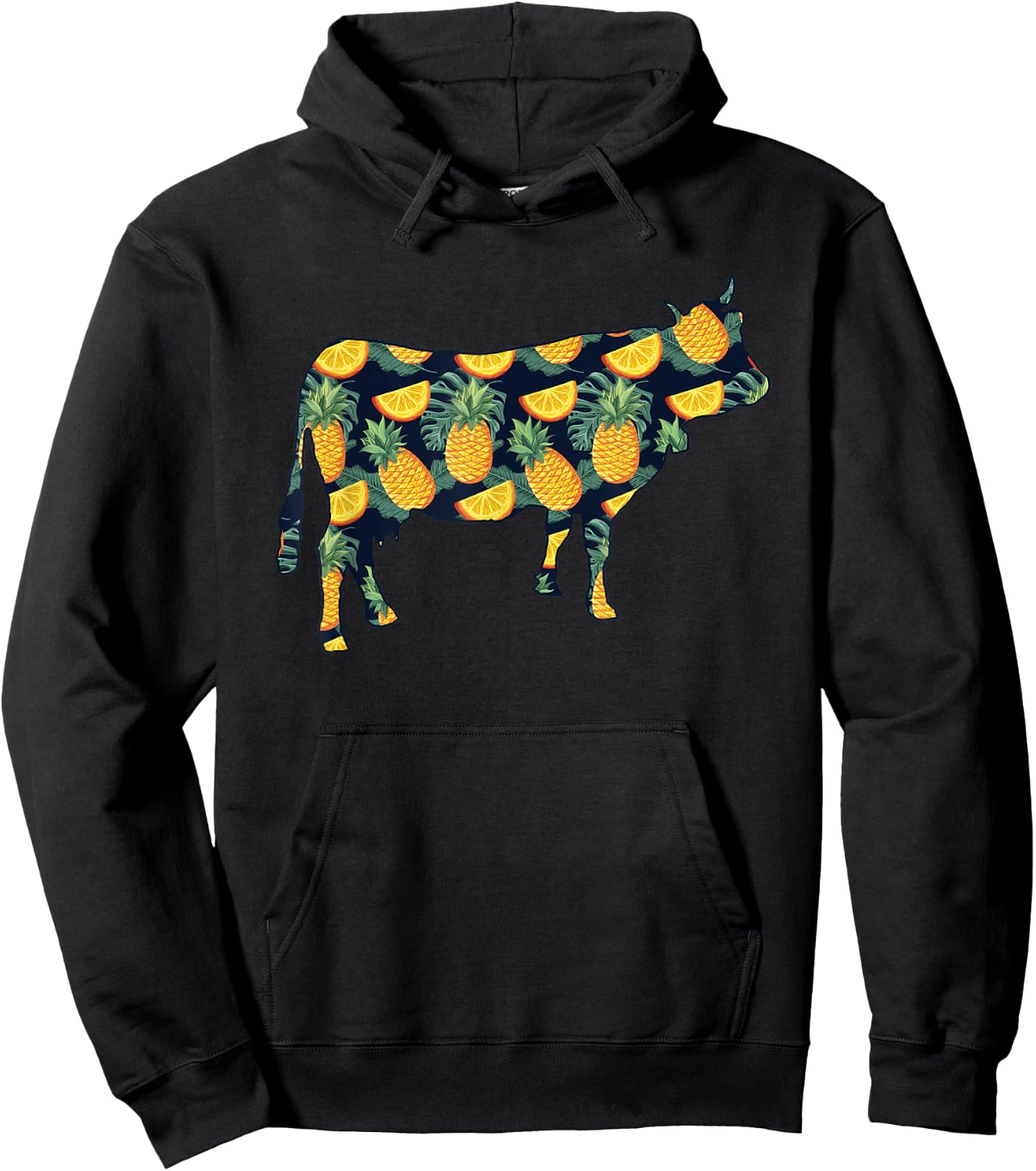 Pineapple Hawaiian Cow Women Men Print Heifer Farm Girl Gift Hoodie - Hoodie | Black