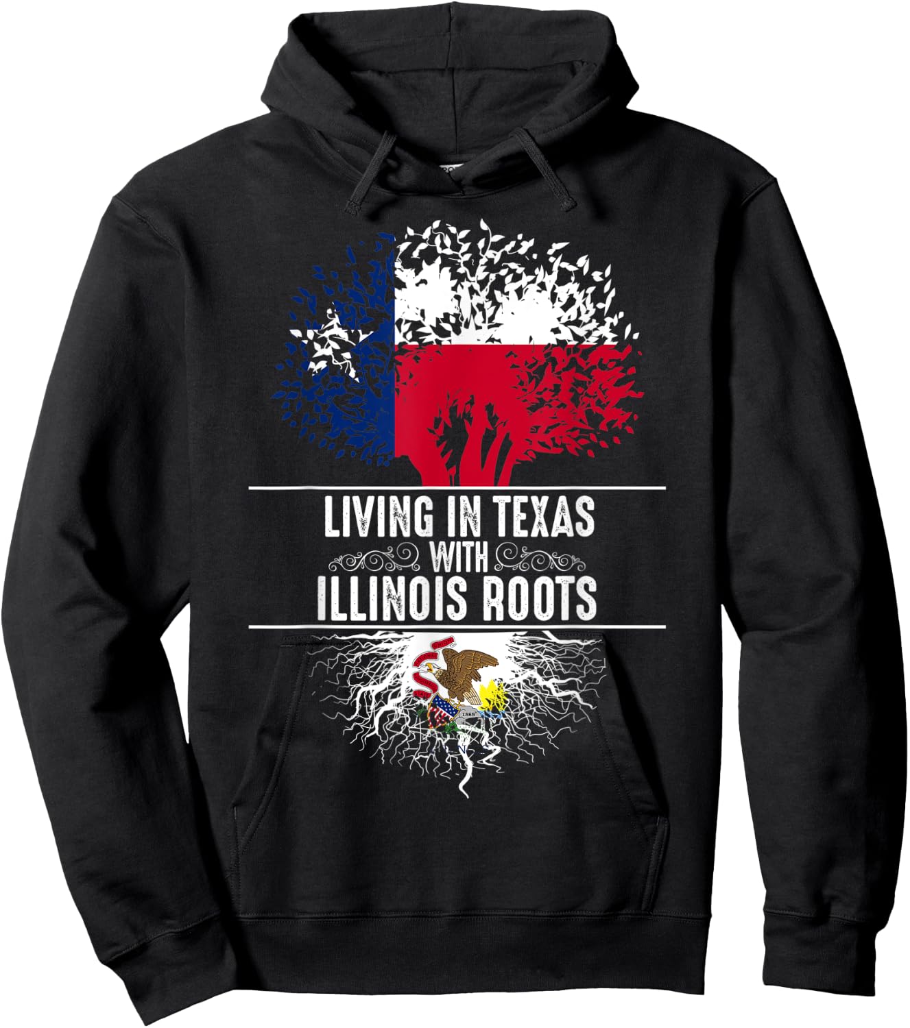 Texas Home Illinois Roots State Tree Flag Love Gift Hoodie - Hoodie | Black