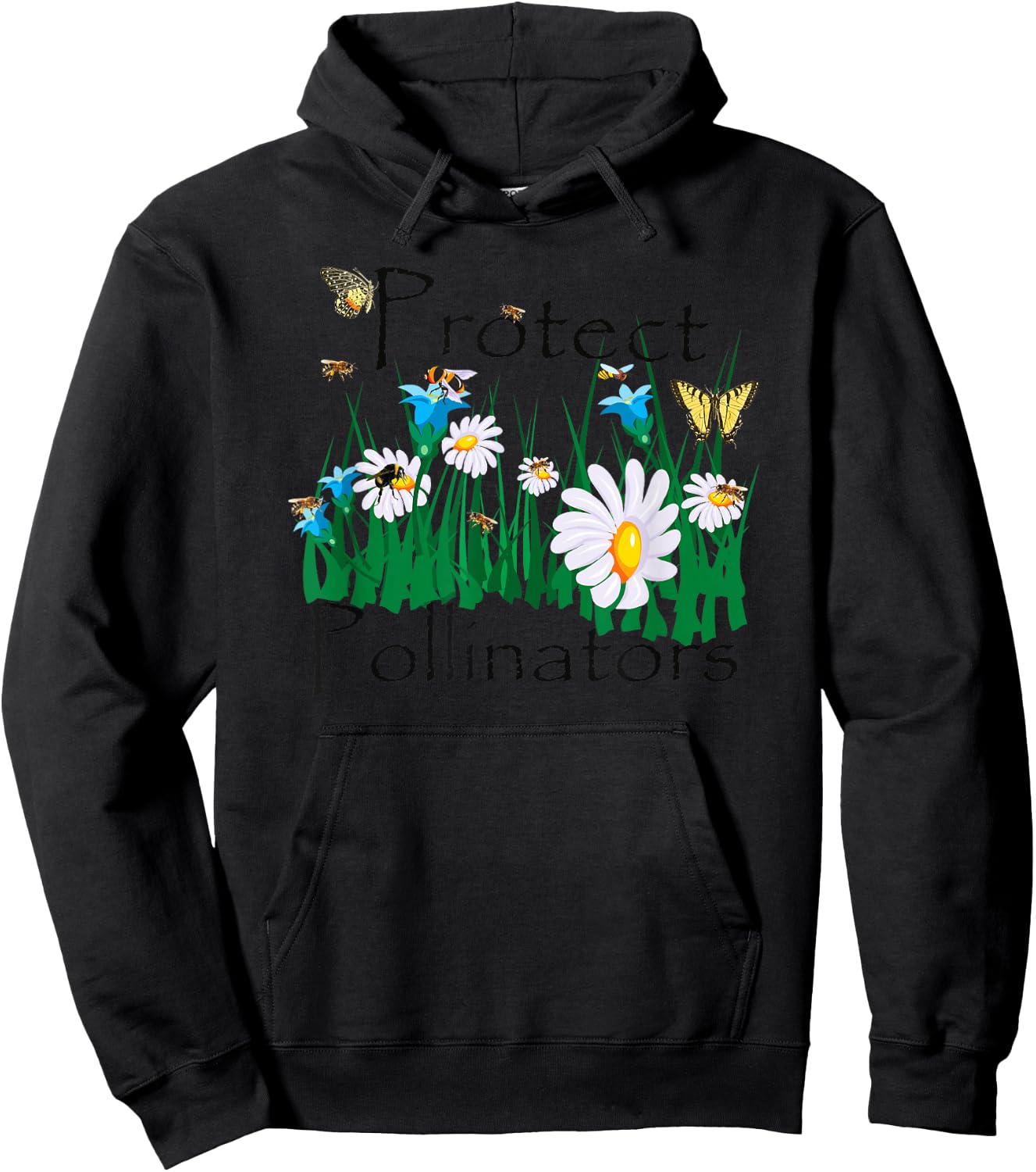 Protect Pollinators Bees Butterflies Flowers Botanical Hoodie - Hoodie | Black