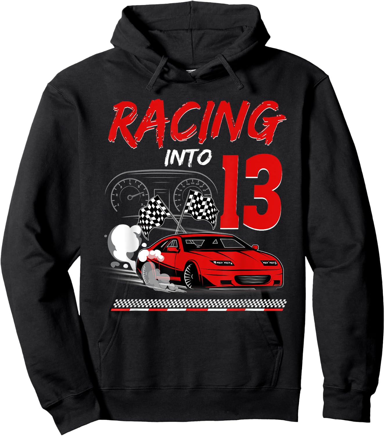 Racing into 13 Year Old Birthday Race Car 13th Boy Party Hoodie - Hoodie | Black