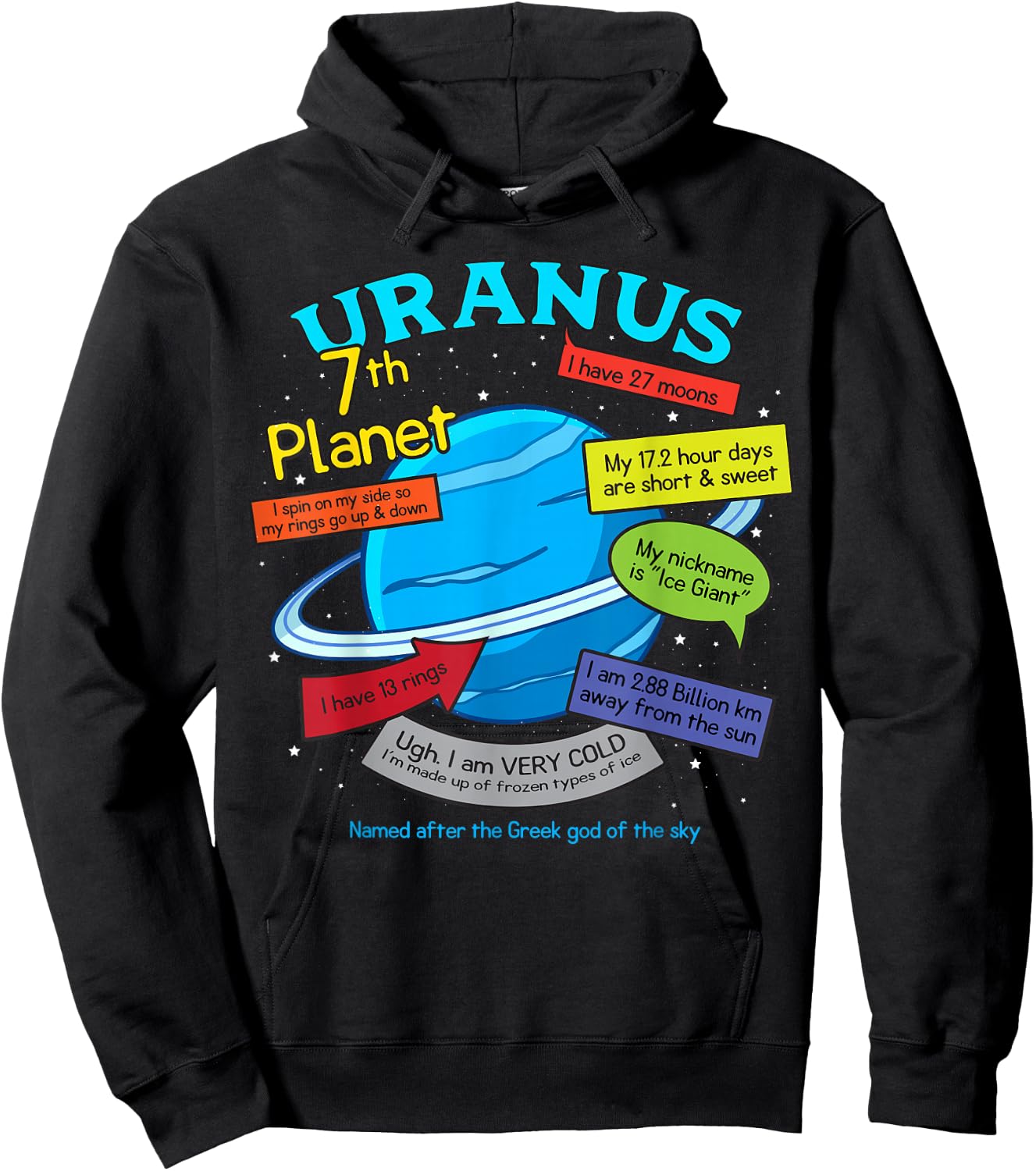 Teaching, learning, about space - Uranus, plan Hoodie - Hoodie | Black