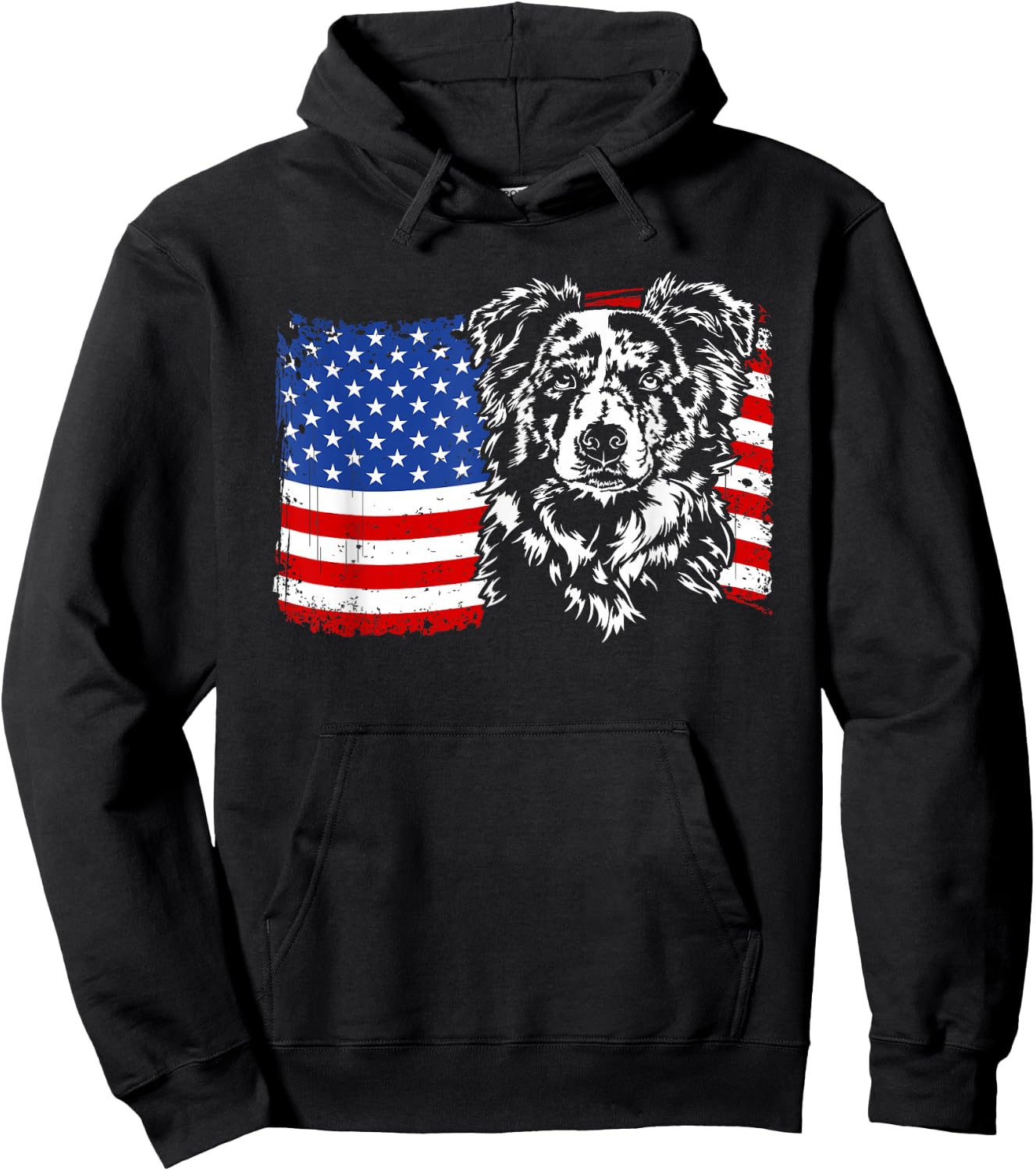 Proud merle Border Collie American Flag patriotic dog gift Hoodie - Hoodie | Black