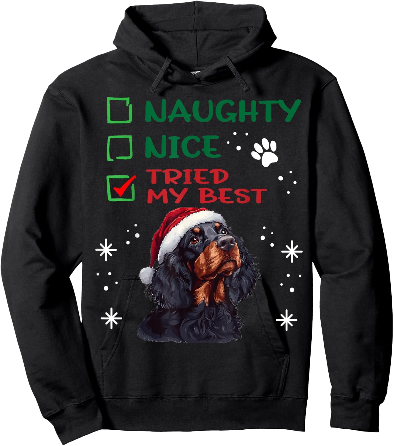 Cute Gordon Setter Dog Christmas Naughty Nice Tried my Best Hoodie - Hoodie | Black
